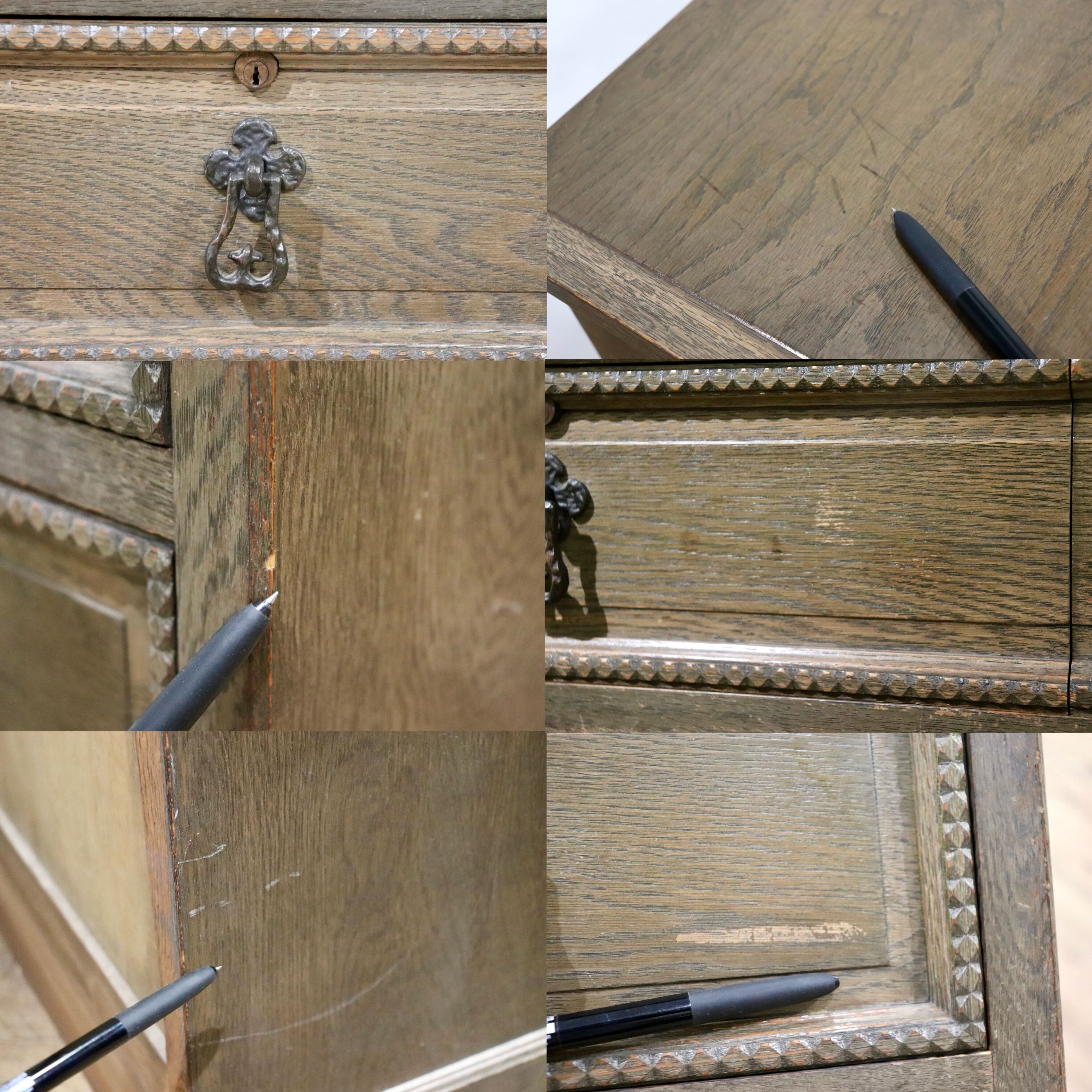 GMHK615○神戸家具 洋家具 6段チェスト 整理タンス 収納家具 彫刻 オーク材 クラシカル 和製ヴィンテージ アンティーク 検)永田良介