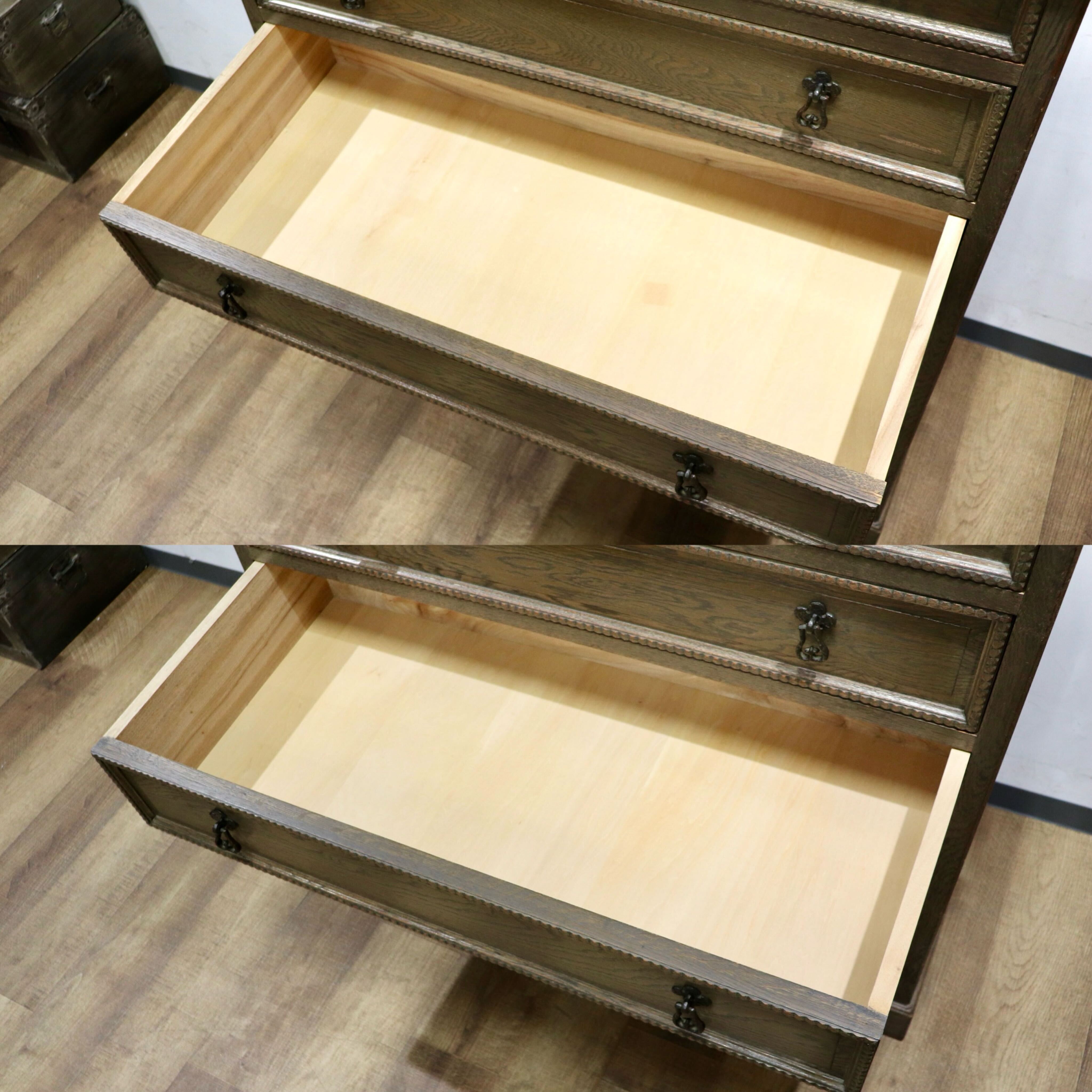 GMHK615○神戸家具 洋家具 6段チェスト 整理タンス 収納家具 彫刻 オーク材 クラシカル 和製ヴィンテージ アンティーク 検)永田良介