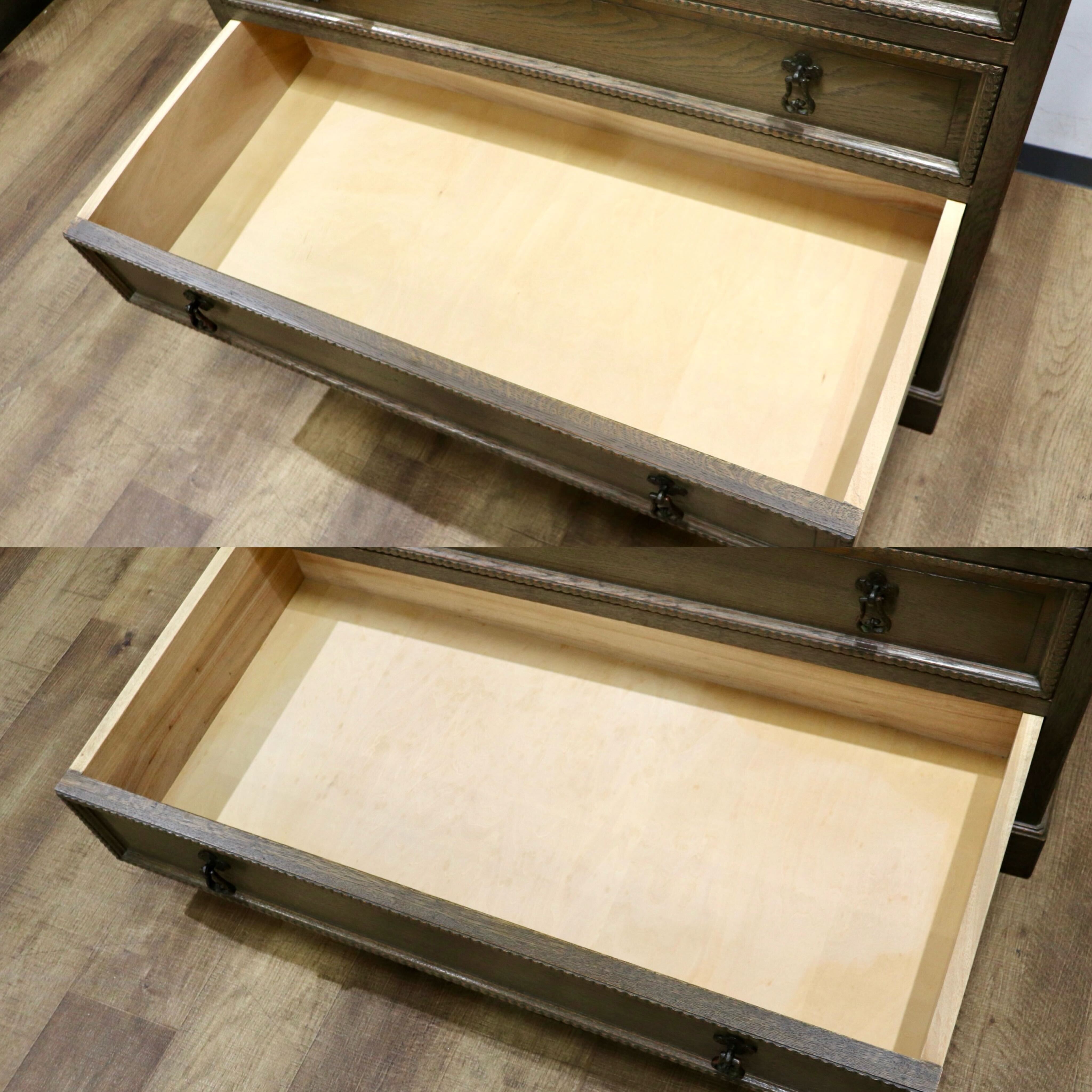 GMHK615○神戸家具 洋家具 6段チェスト 整理タンス 収納家具 彫刻 オーク材 クラシカル 和製ヴィンテージ アンティーク 検)永田良介