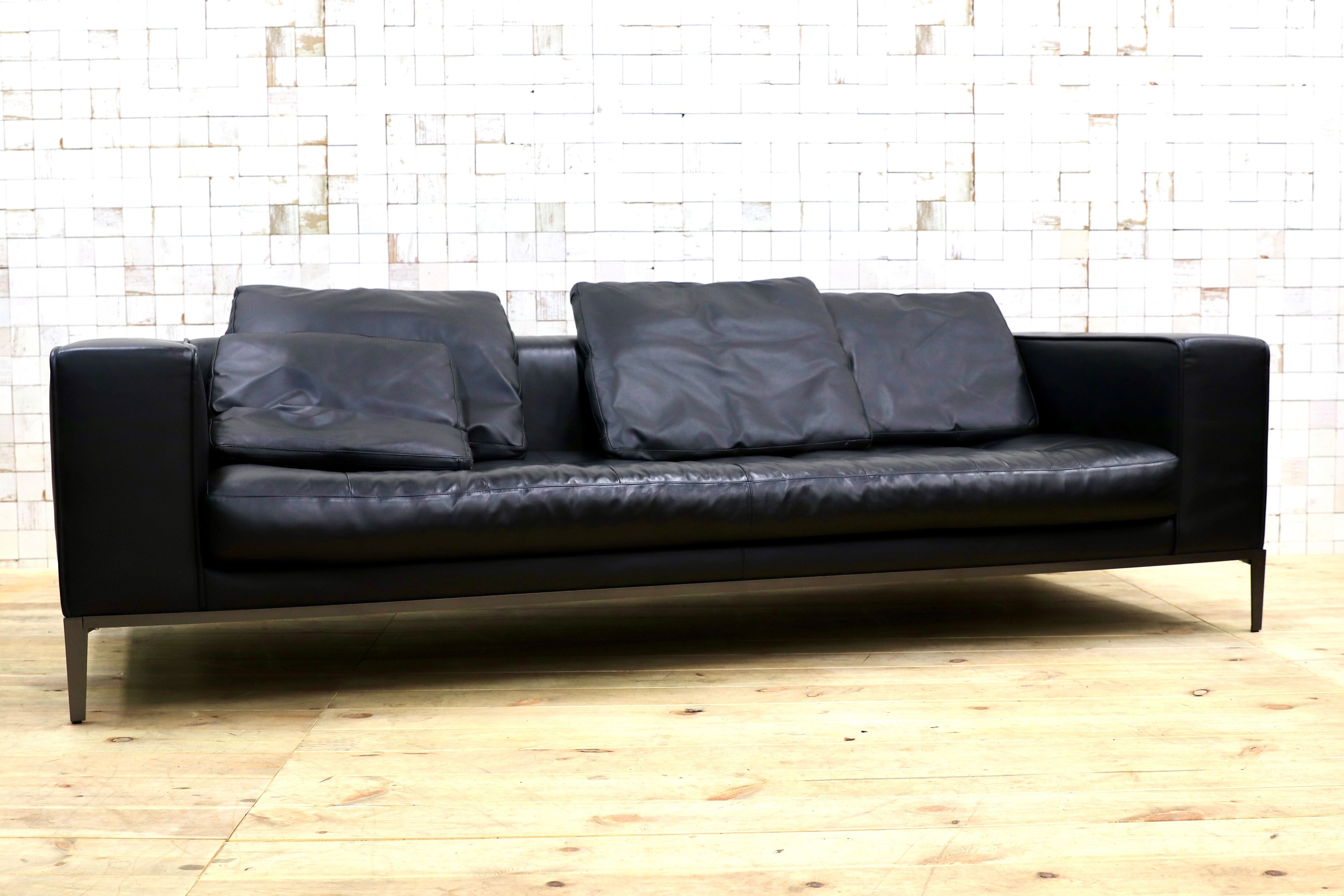GMHK802○B&B ITALIA MAXALTO Simpliciter 3人掛けソファ 長椅子 本革 ブラック アントニオ・チッテリオ 最高級 検)cassina arflex