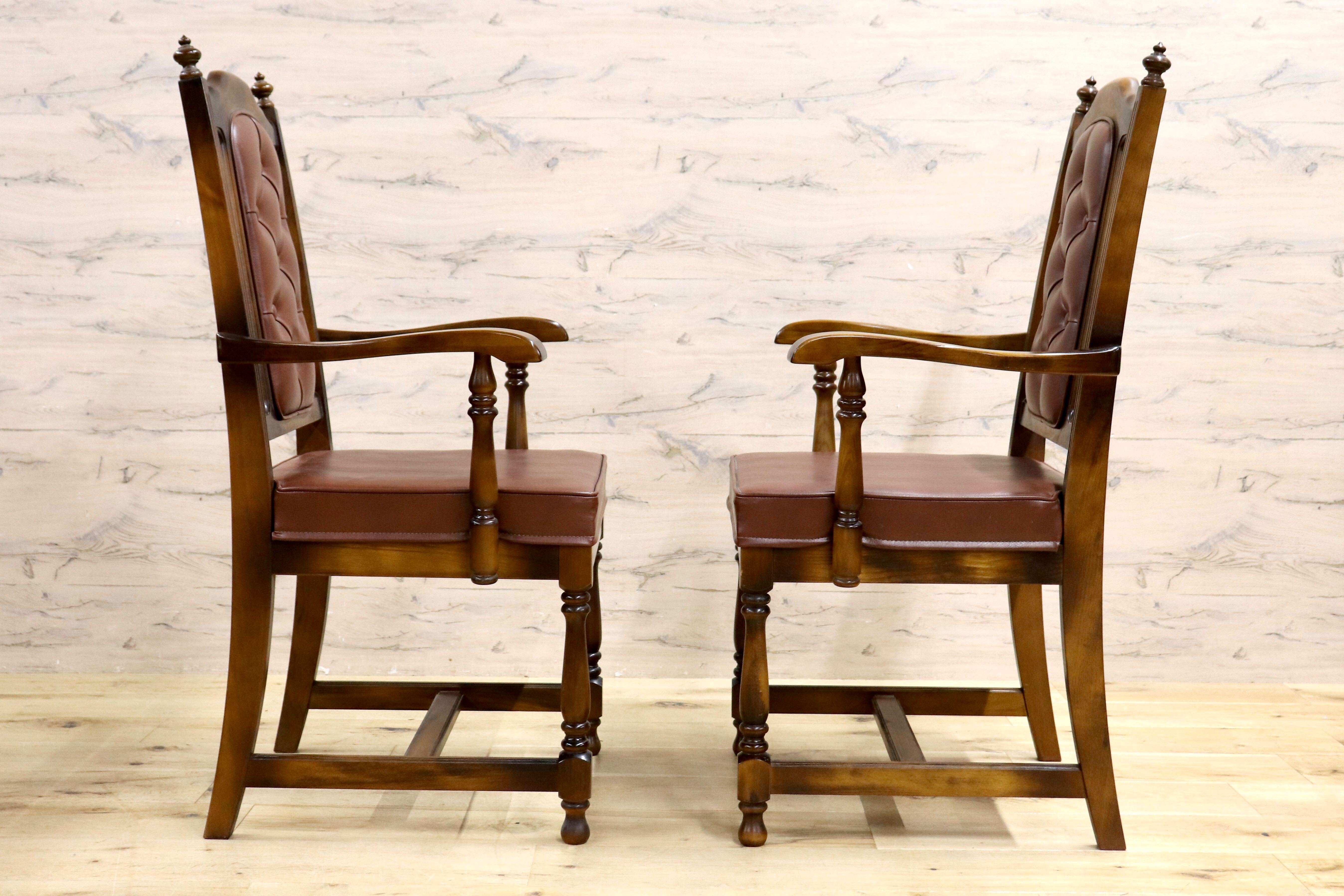 GMIH341D○karimoku / カリモク ダイニングチェア 2脚セット アームチェア 椅子 レザー ヴィンテージ アンティーク オールドカリモク