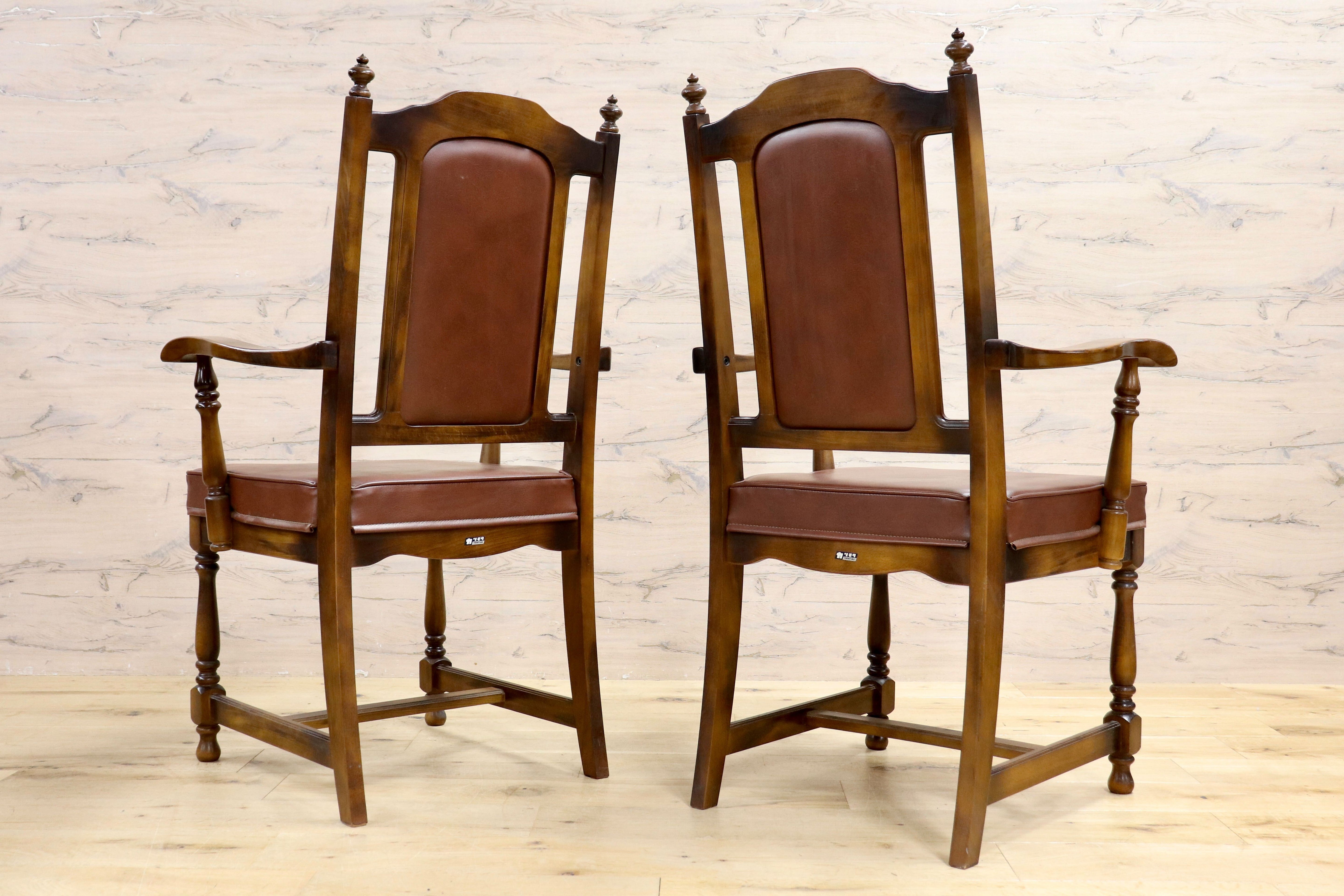 GMIH341D○karimoku / カリモク ダイニングチェア 2脚セット アームチェア 椅子 レザー ヴィンテージ アンティーク オールドカリモク