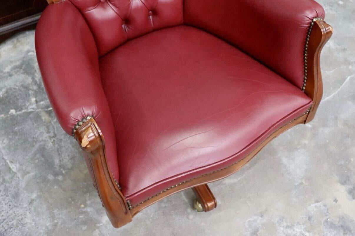 GMIK602○チェスターフィールド パーソナルチェア デスクチェア アームチェア オフィスチェア 本革 回転式 エレガント クラシック