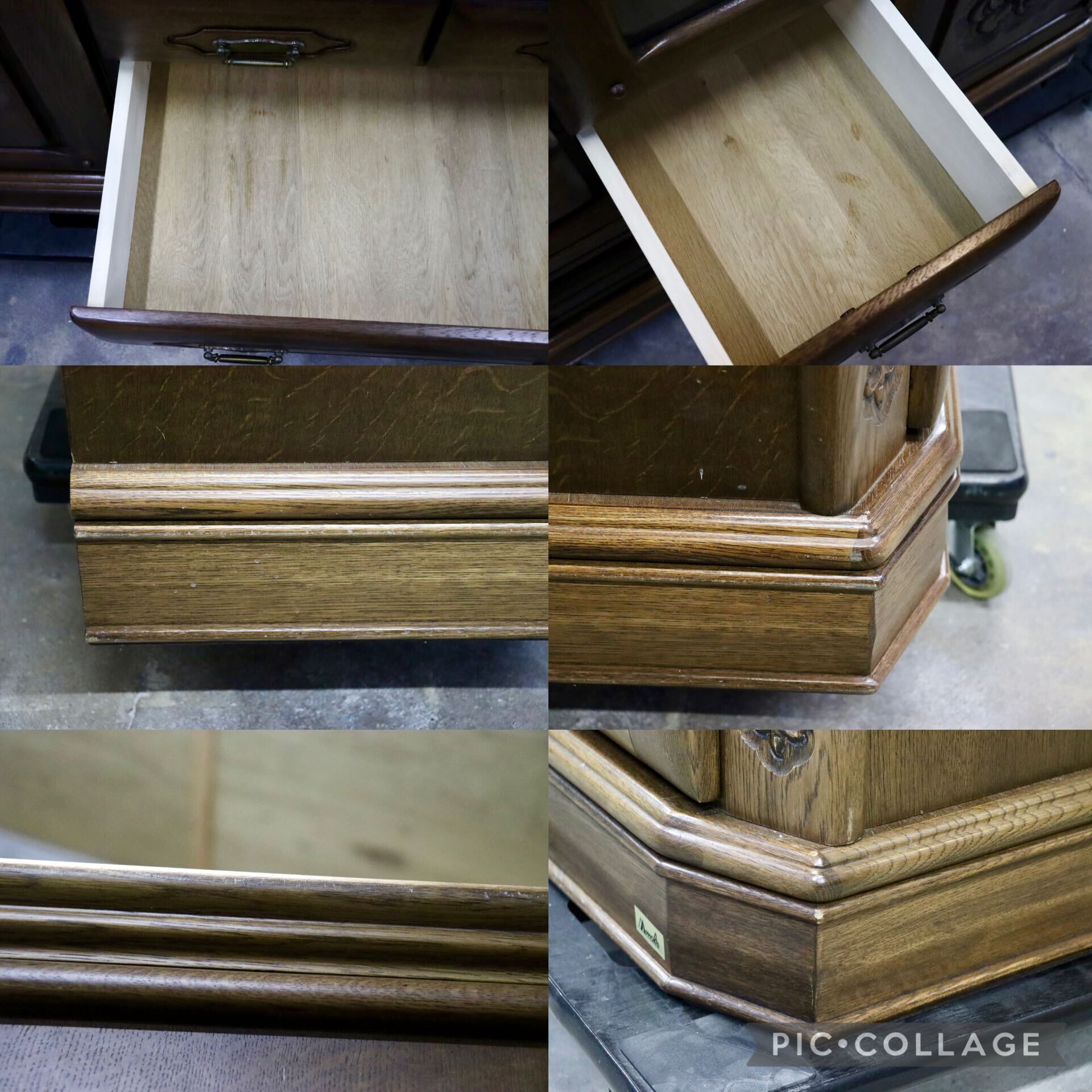 GMIS368A○札幌ファニシング クラーク180 食器棚 飾り棚 リビングボード カップボード オーク無垢材 彫刻 旭川家具 カントリー モリス