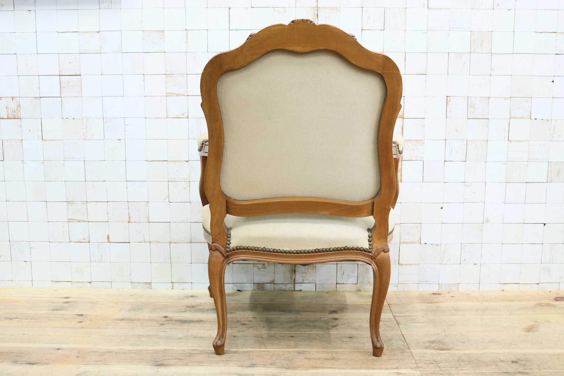 GMIS456A○西洋 アンティーク サロンチェア アームチェア 椅子 ファブリック 鋲打ち 猫脚 クラシック エレガント ロココ調 ヨーロピアン