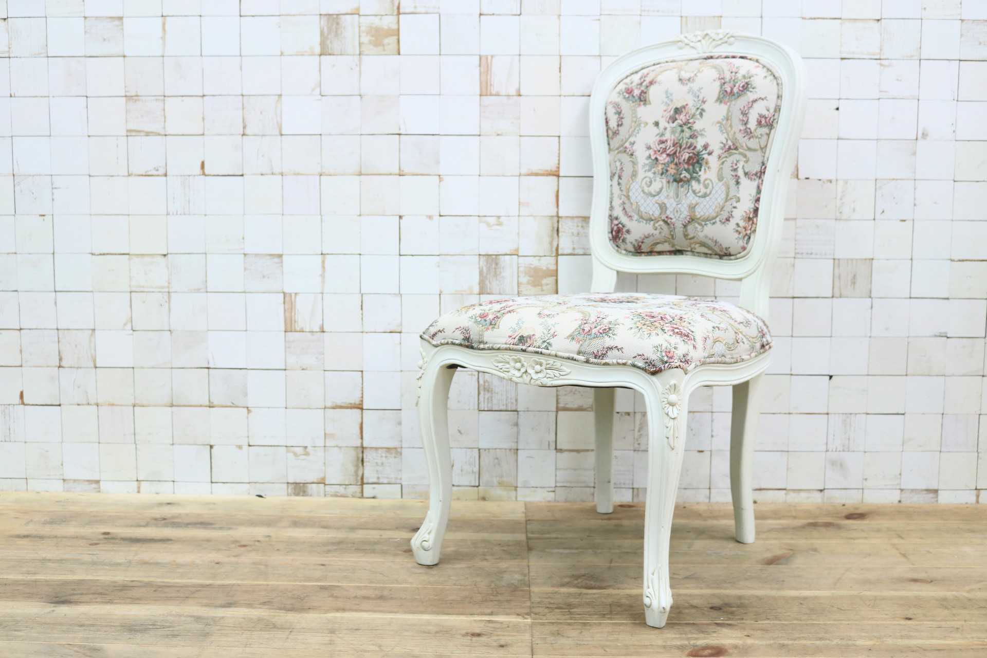 GMIS456B○西洋 アンティーク ダイニングチェア アームレスチェア 椅子 ファブリック 猫脚 クラシック エレガント ロココ調 ヨーロピアン