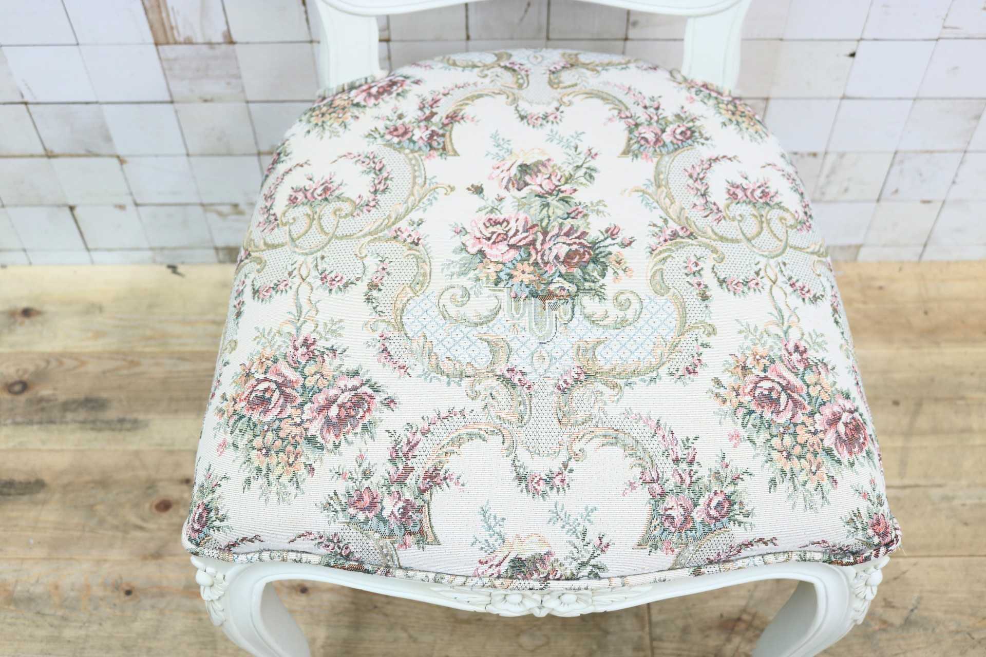 GMIS456B○西洋 アンティーク ダイニングチェア アームレスチェア 椅子 ファブリック 猫脚 クラシック エレガント ロココ調 ヨーロピアン