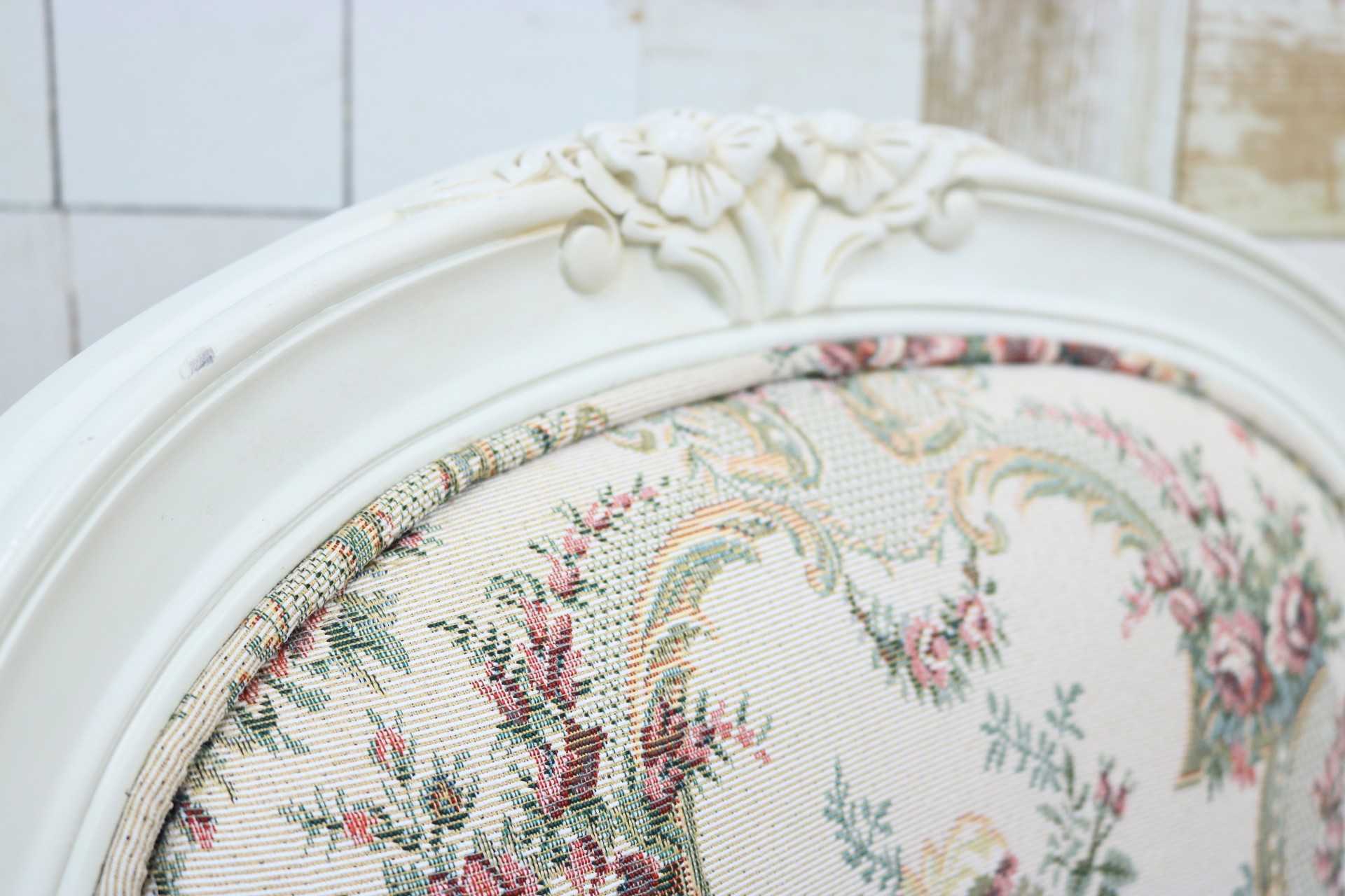 GMIS456B○西洋 アンティーク ダイニングチェア アームレスチェア 椅子 ファブリック 猫脚 クラシック エレガント ロココ調 ヨーロピアン