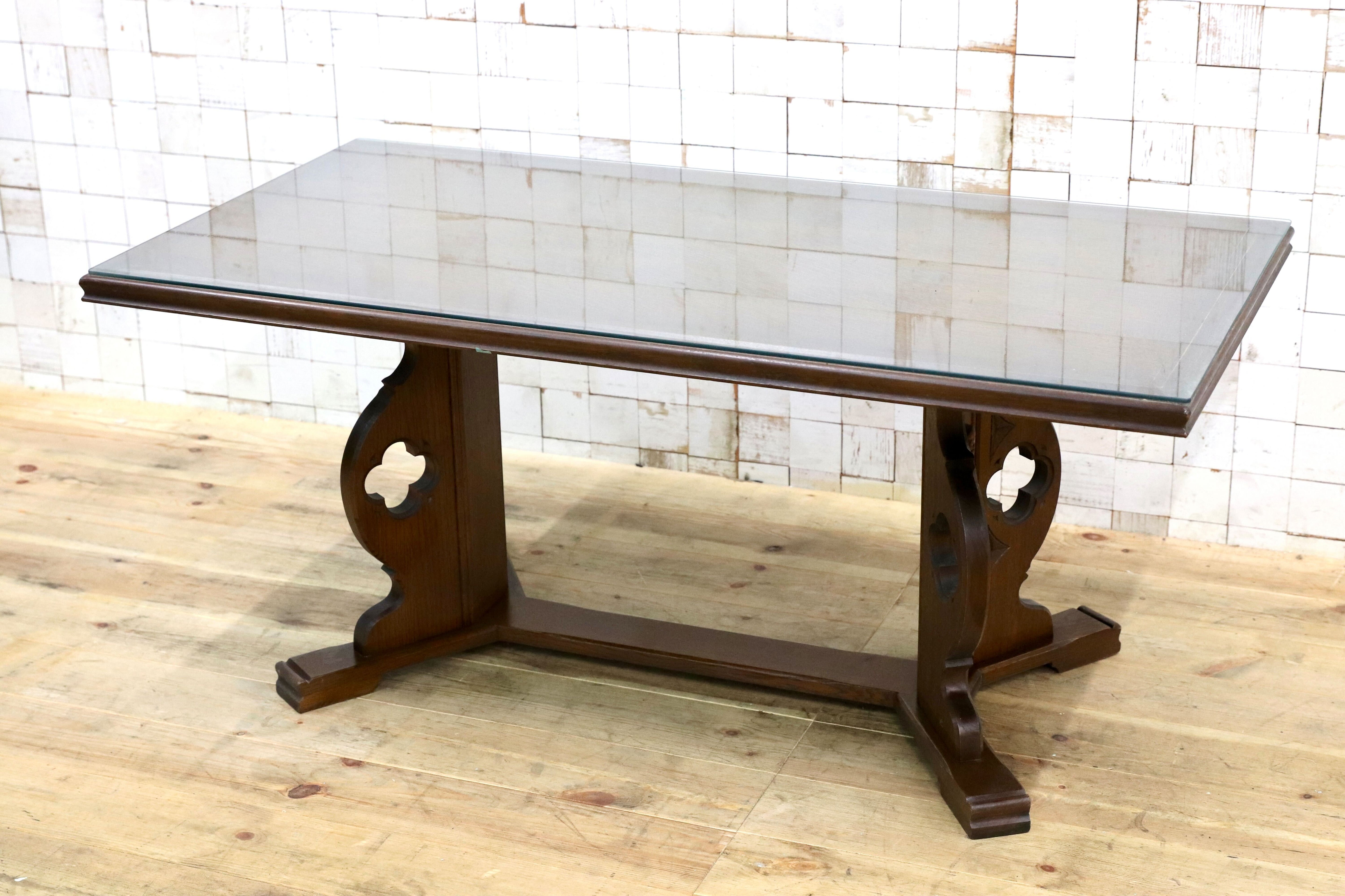 GMNA1○西洋 イギリス アンティーク リビングテーブル センターテーブル 応接机 木製 クラシック 彫刻細工 オールドカントリー オーク材