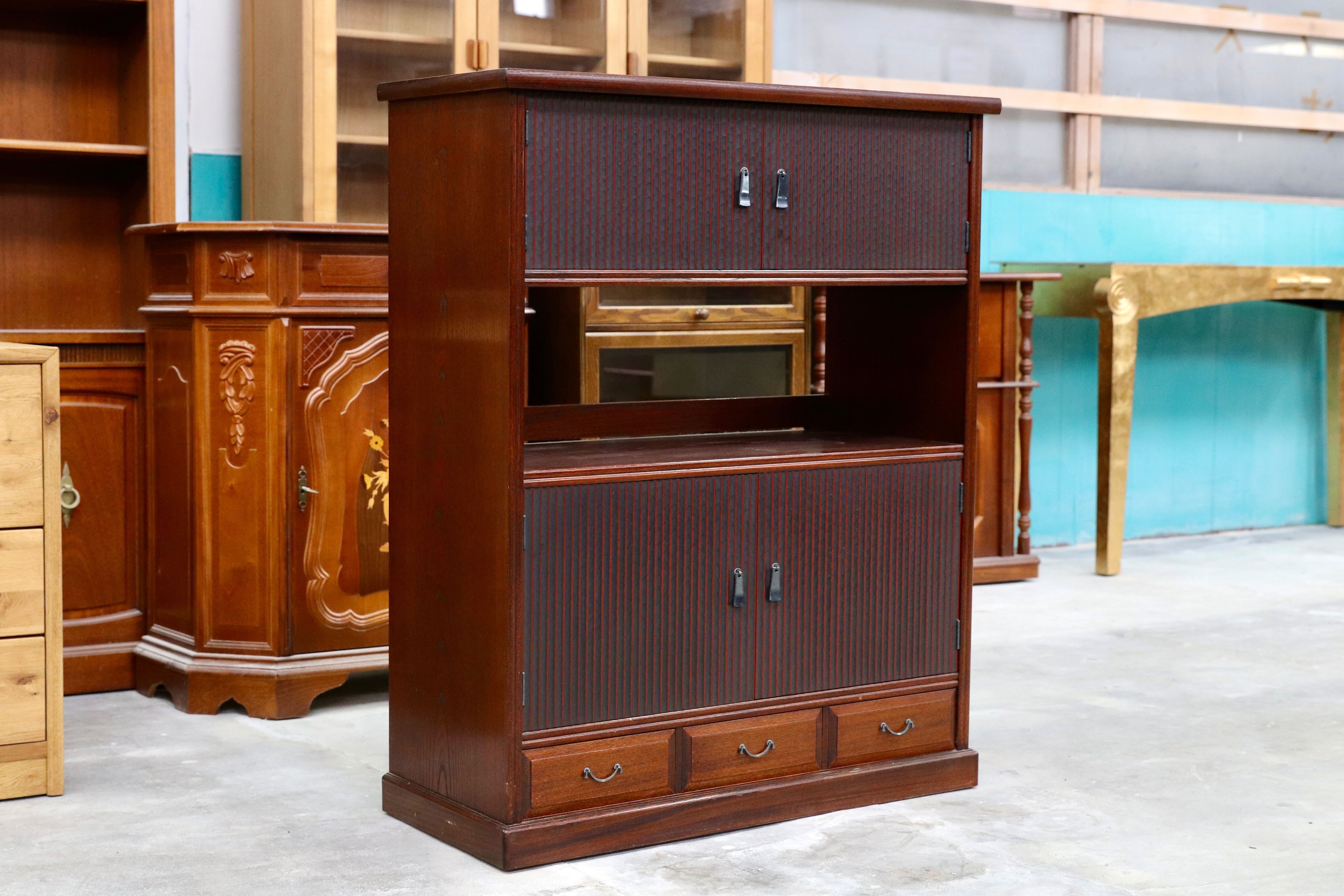 GMHK766○MORISHIGE / モリシゲ 茶棚 飾り棚 キャビネット サイドボード リビングボード 和家具 和モダン レトロ IDC大塚家具 大正モダン