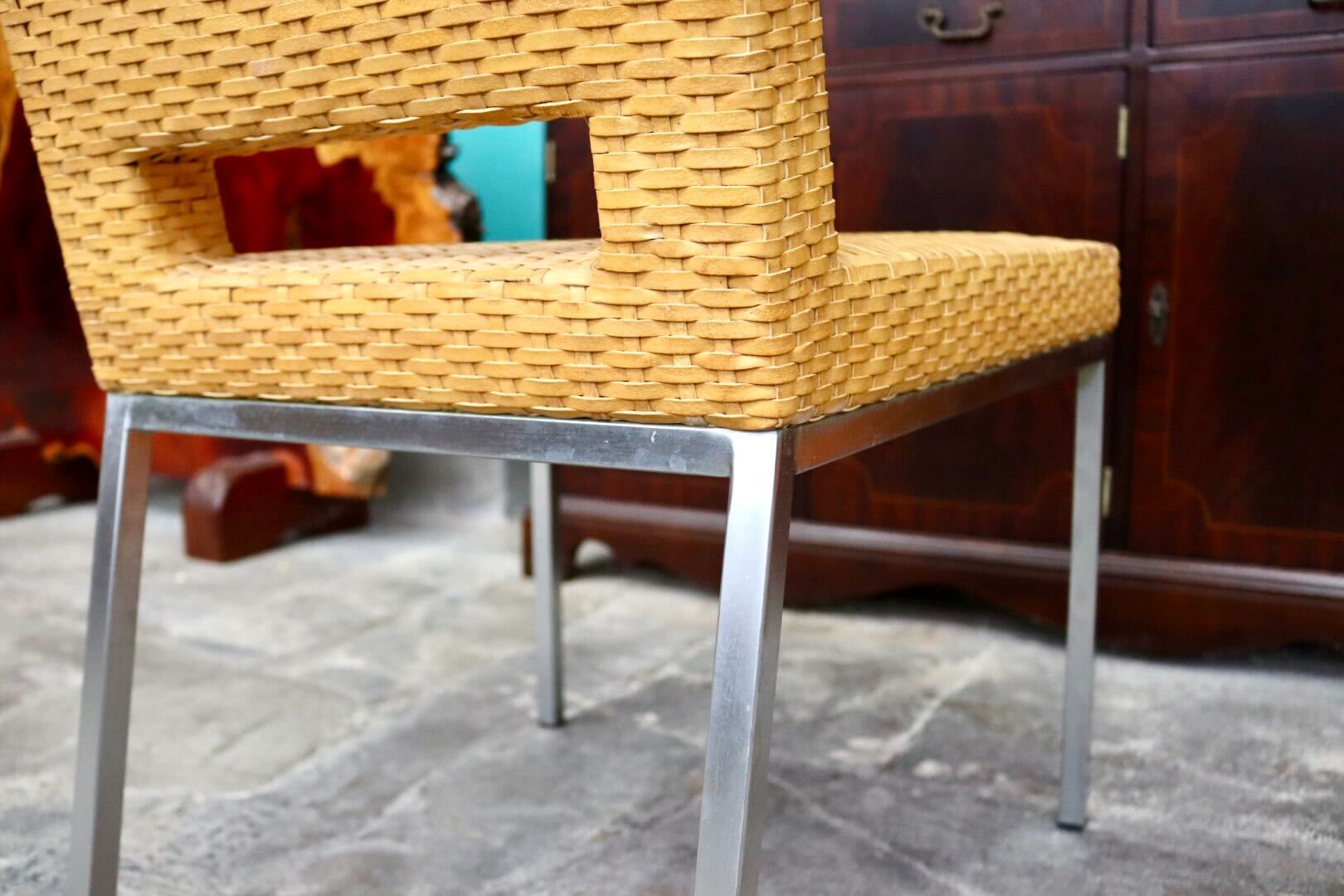 GMIK490B○HUKLA / 日本フクラ ヴァンテ VENTER ダイニングチェア アームレスチェア 椅子 レザー 水牛革編み モダン 国産家具