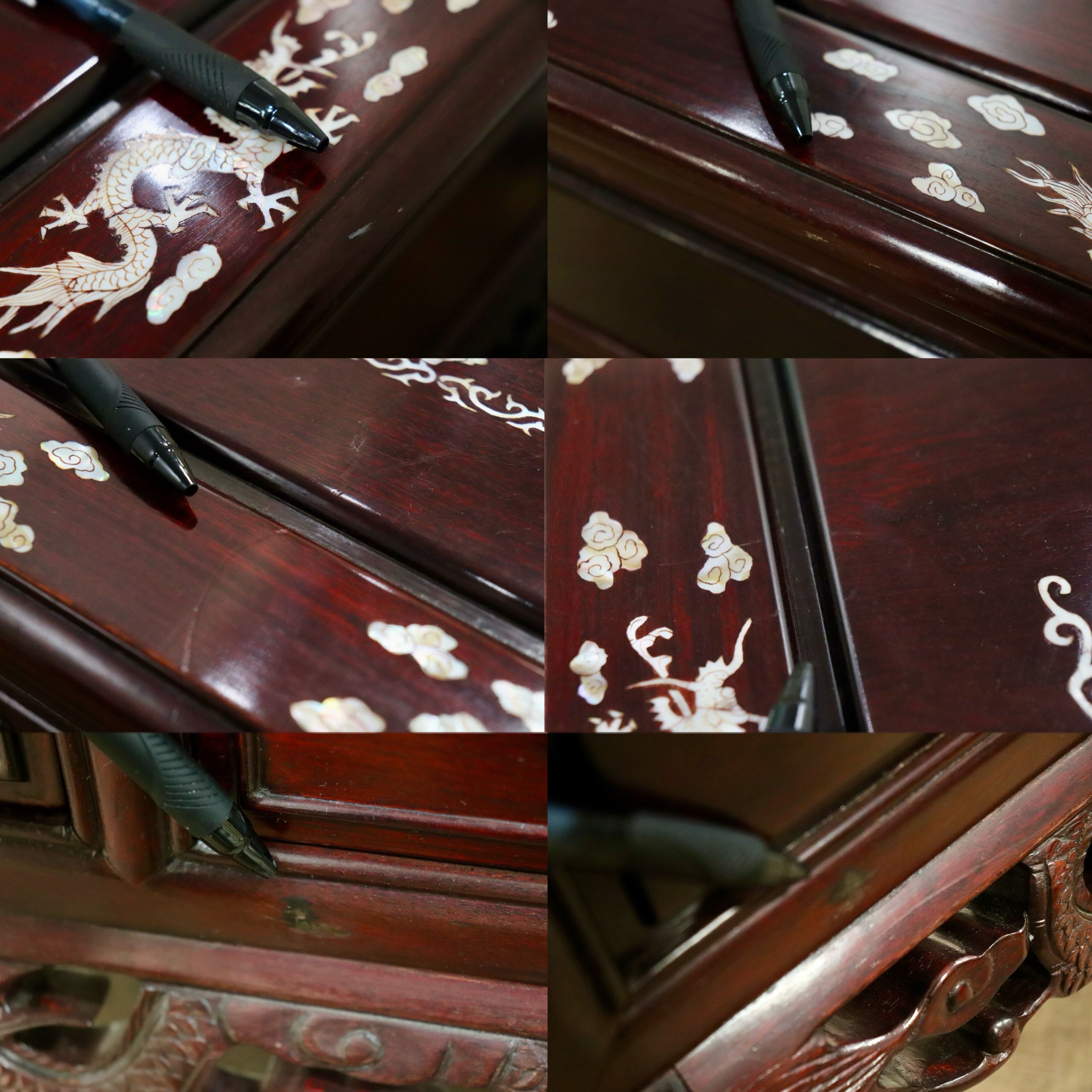 GMHK630〇センターテーブル リビングテーブル ローテーブル 引き出し 中国美術 朝鮮家具 唐木 彫刻 透かし彫り螺鈿細工 雲龍 雲竜