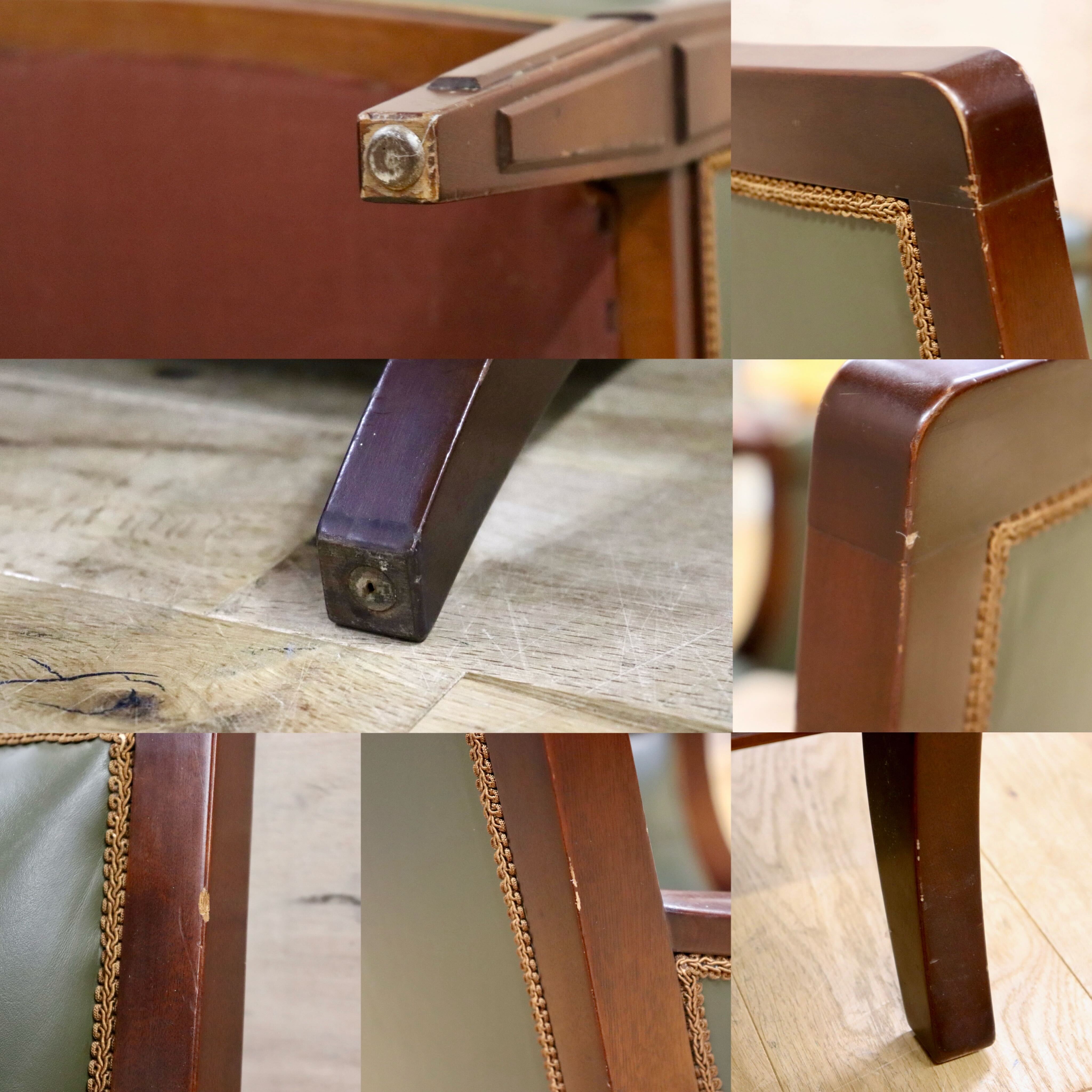 GMHN114A○メープル不二屋 1人掛けソファ シングルソファ ラウンジチェア 応接 本革 グリーン クラシック ヨーロピアン 神戸洋家具 美品