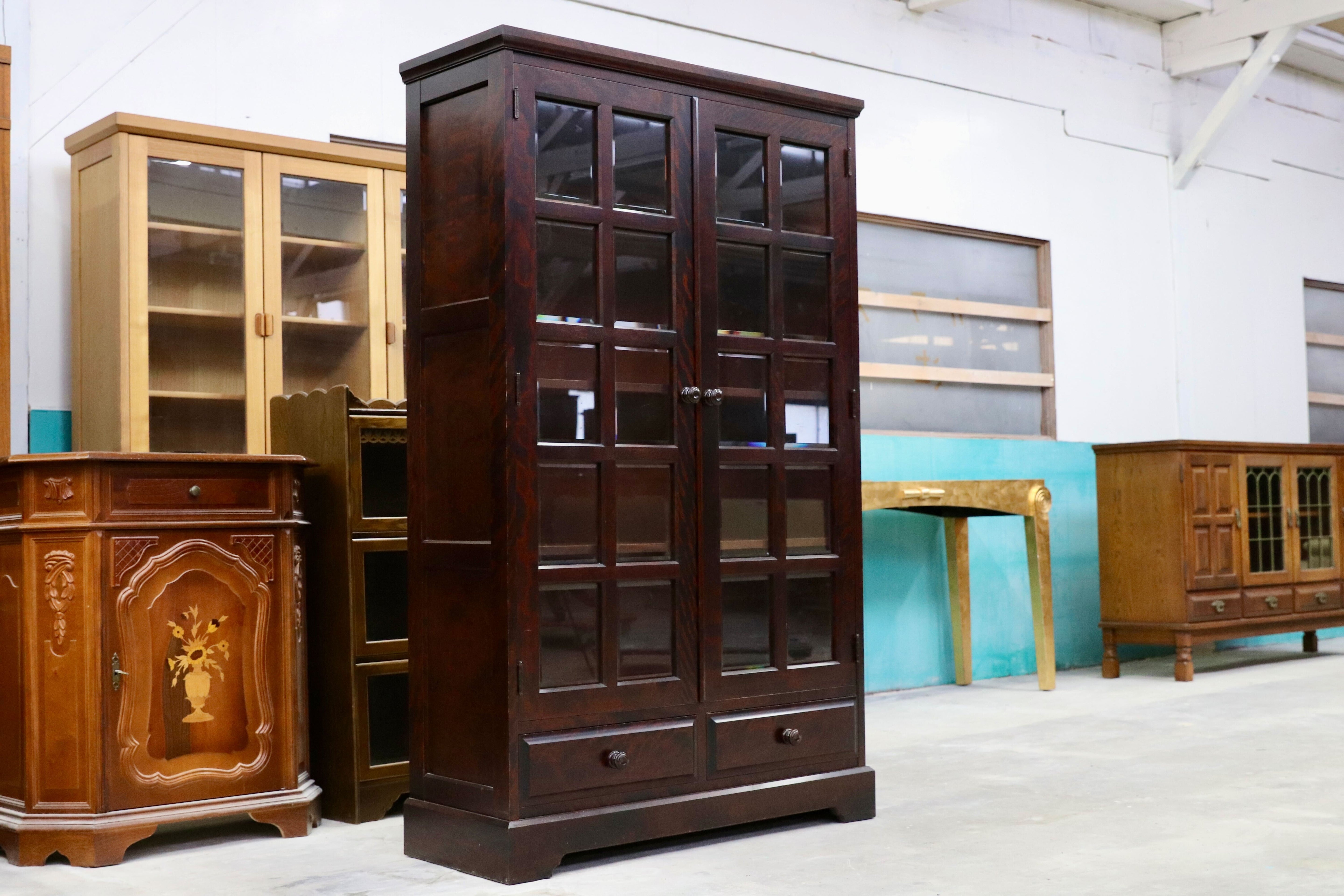 GMHK780○北海道民芸家具 ブックシェルフ 本棚 本箱 キャビネット ブックキャビネット 飾り棚 樺材 飛騨産業 民藝 アンティーク調 和家具