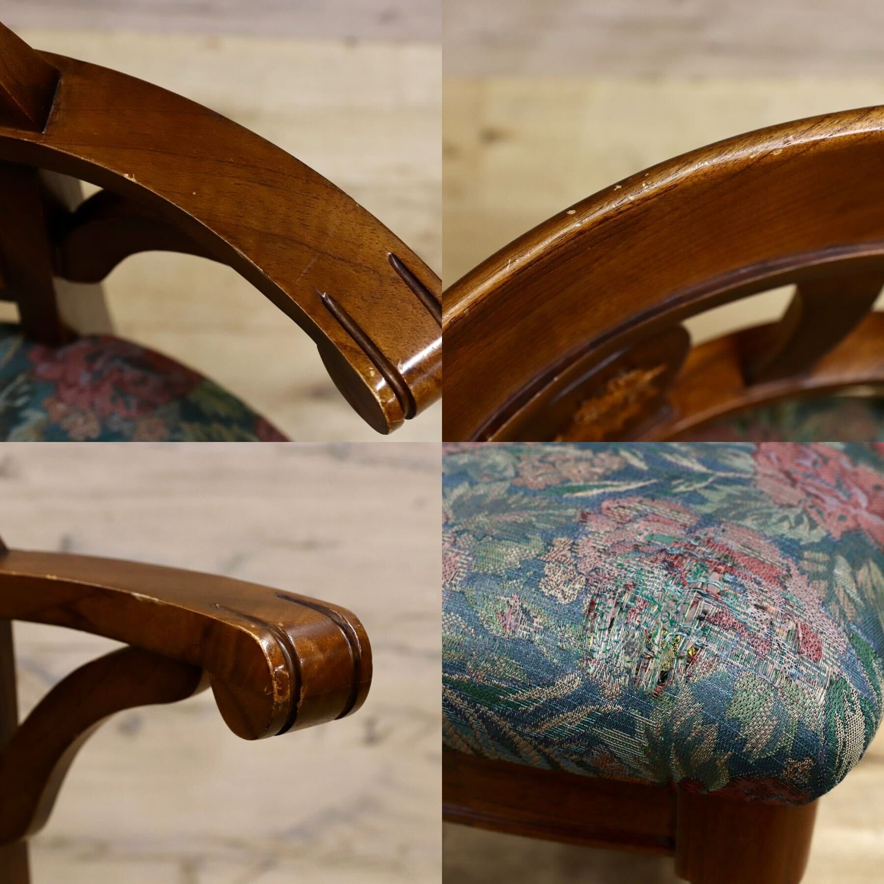 GMHS269B○英国カントリースタイル ダイニングチェア アームチェア 食卓椅子 ファブリック 花柄 アンティーク 検)三越ブルージュ 東海家具