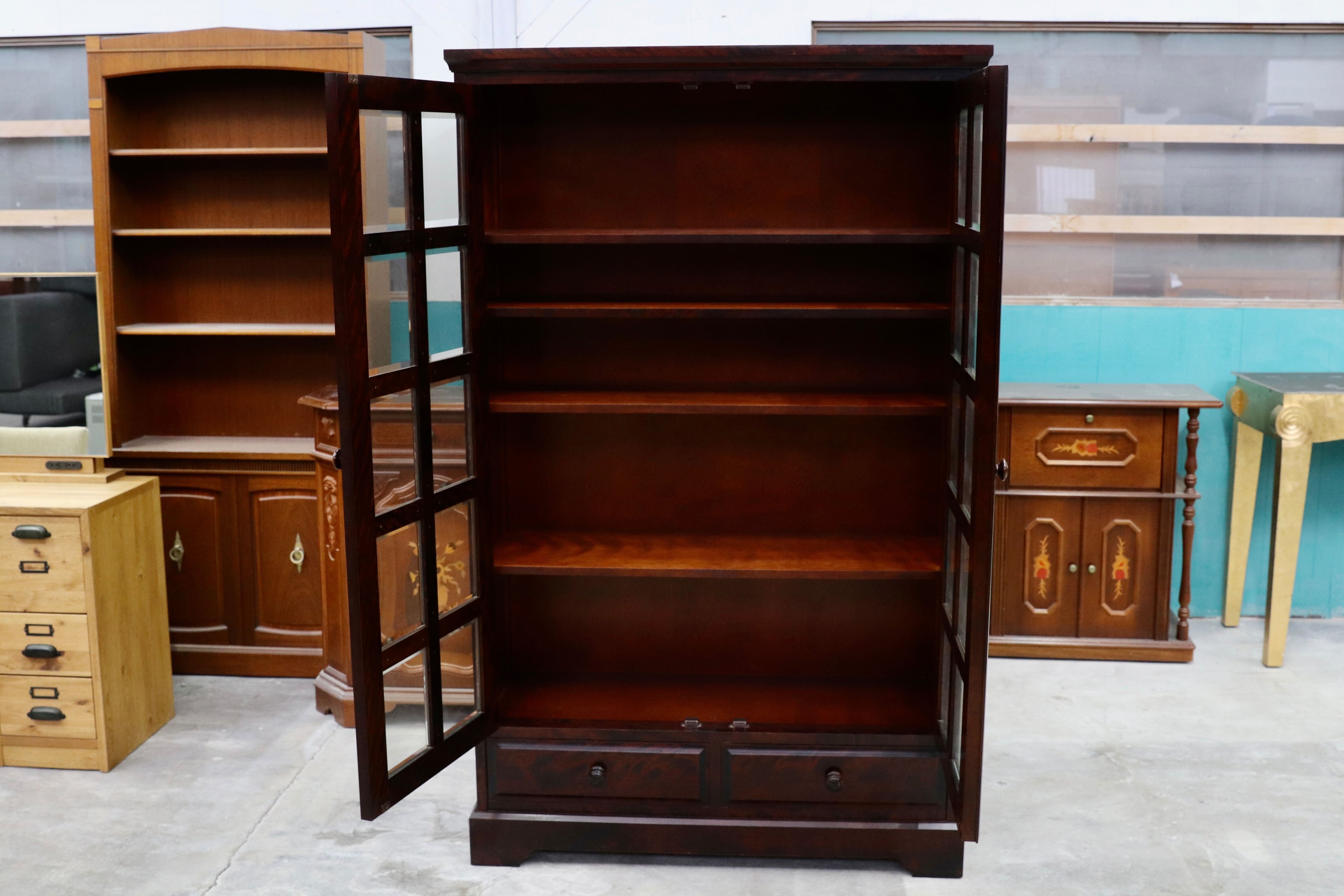 GMHK780○北海道民芸家具 ブックシェルフ 本棚 本箱 キャビネット ブックキャビネット 飾り棚 樺材 飛騨産業 民藝 アンティーク調 和家具