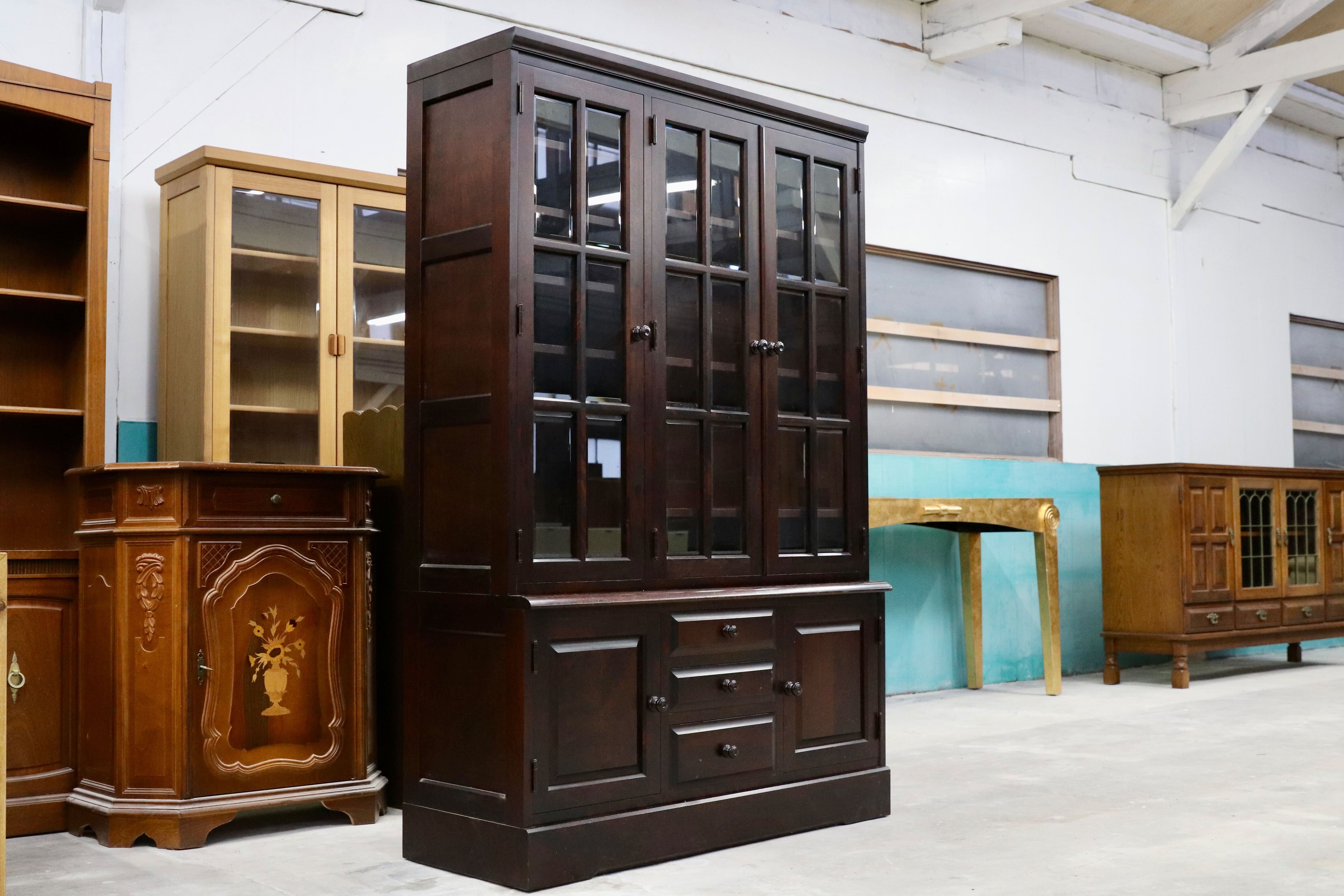 GMHK780B○北海道民芸家具 食器棚 飾り棚 キャビネット 水屋棚 カップボード 樺無垢材 民藝 アンティーク 和家具 飛騨産業