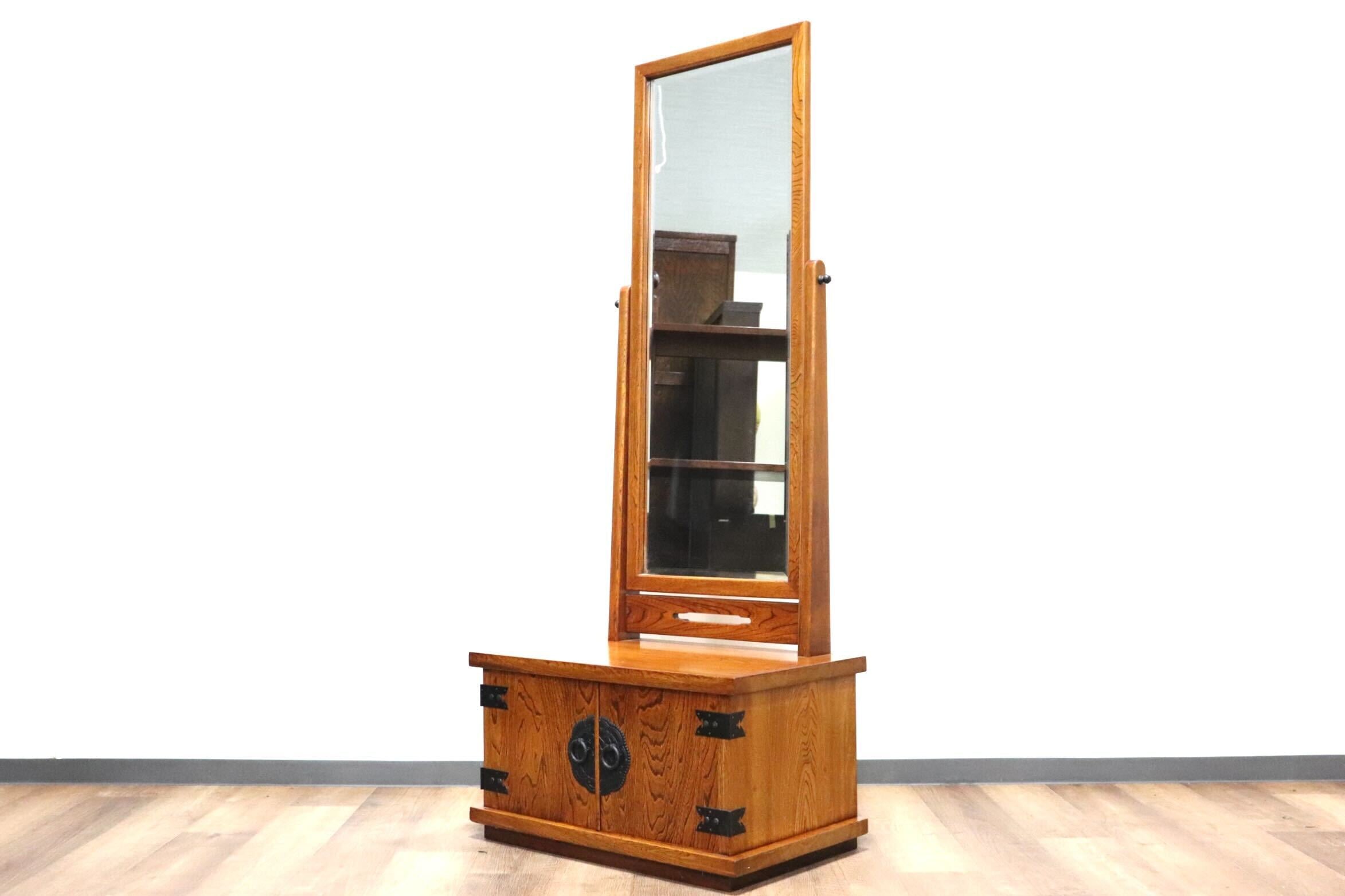 GMHN64B○欅材 ケヤキ 姿見 鏡台 全身鏡 鏡 化粧台 スタンドミラー ドレッサー 和家具 和モダン 和室 レトロ アンティーク 検)岩谷堂箪笥