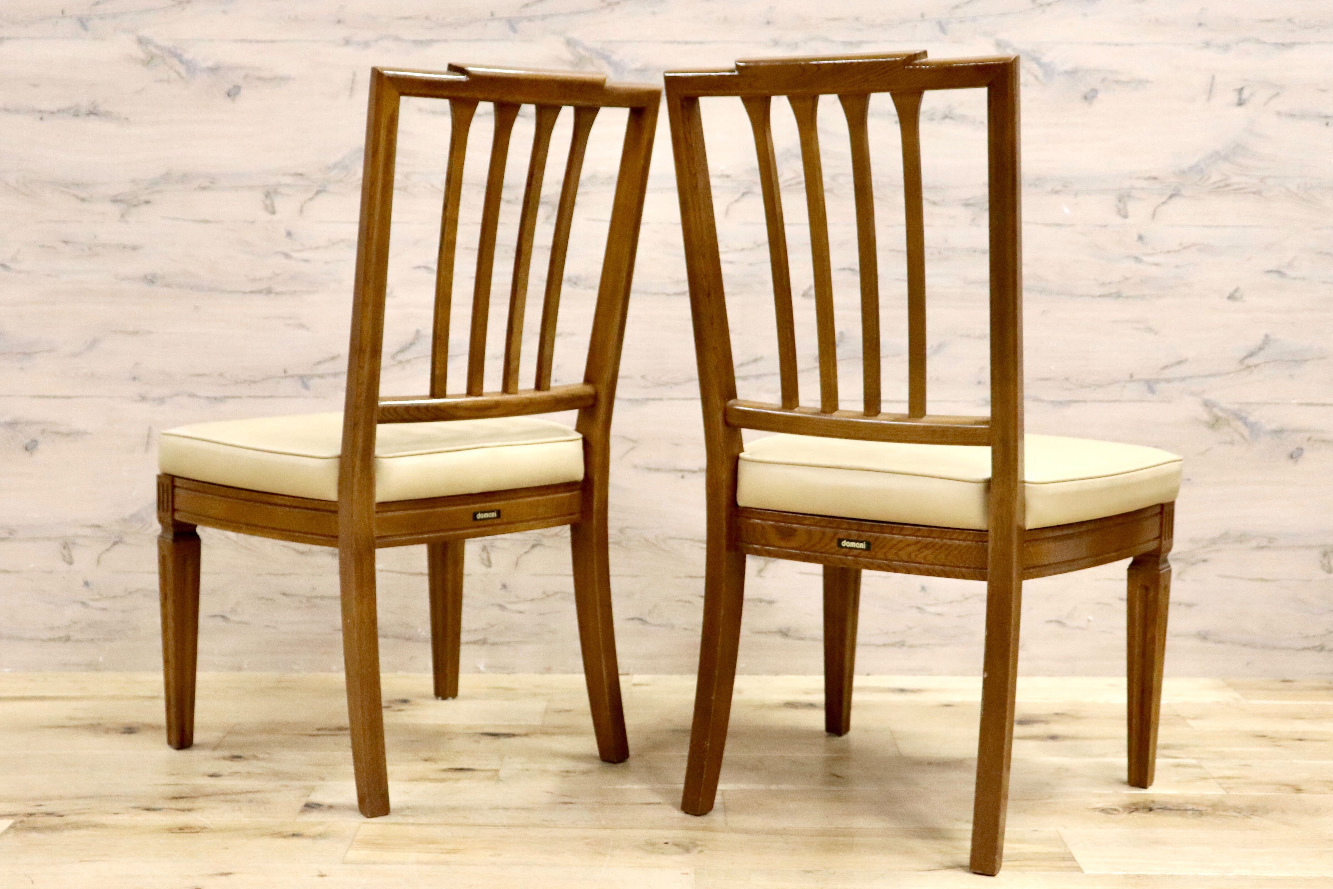 GMHS360A○domani / ドマーニ カリモク最高峰 QUEENS LIFE ダイニングチェア アームレスチェア 2脚セット レザー アイボリー 定価約20万