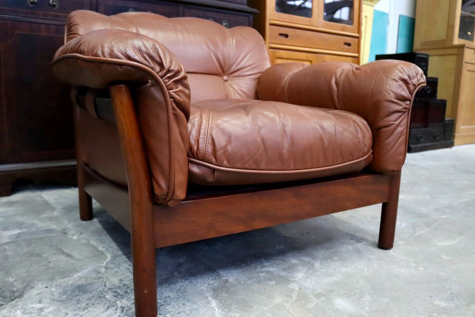 GMIH223B○maruni / マルニ Madison 1人掛けソファ シングルソファ 本革 ブラウン 北欧スタイル ヴィンテージ オールドマルニ 希少