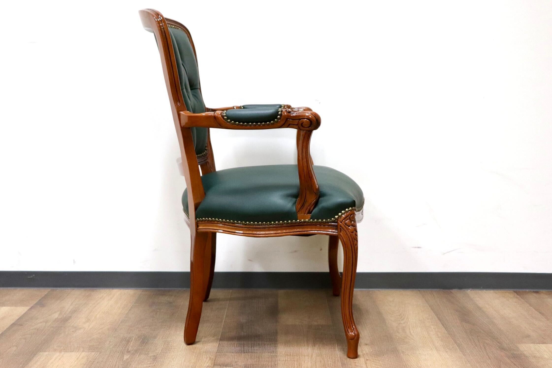GMGH291A○ATTICA FURNITURE イタリア製 クラシック アームチェア ダイニングチェア ヨーロピアン 鋲打ち 猫脚 合皮 定価約8万 展示品
