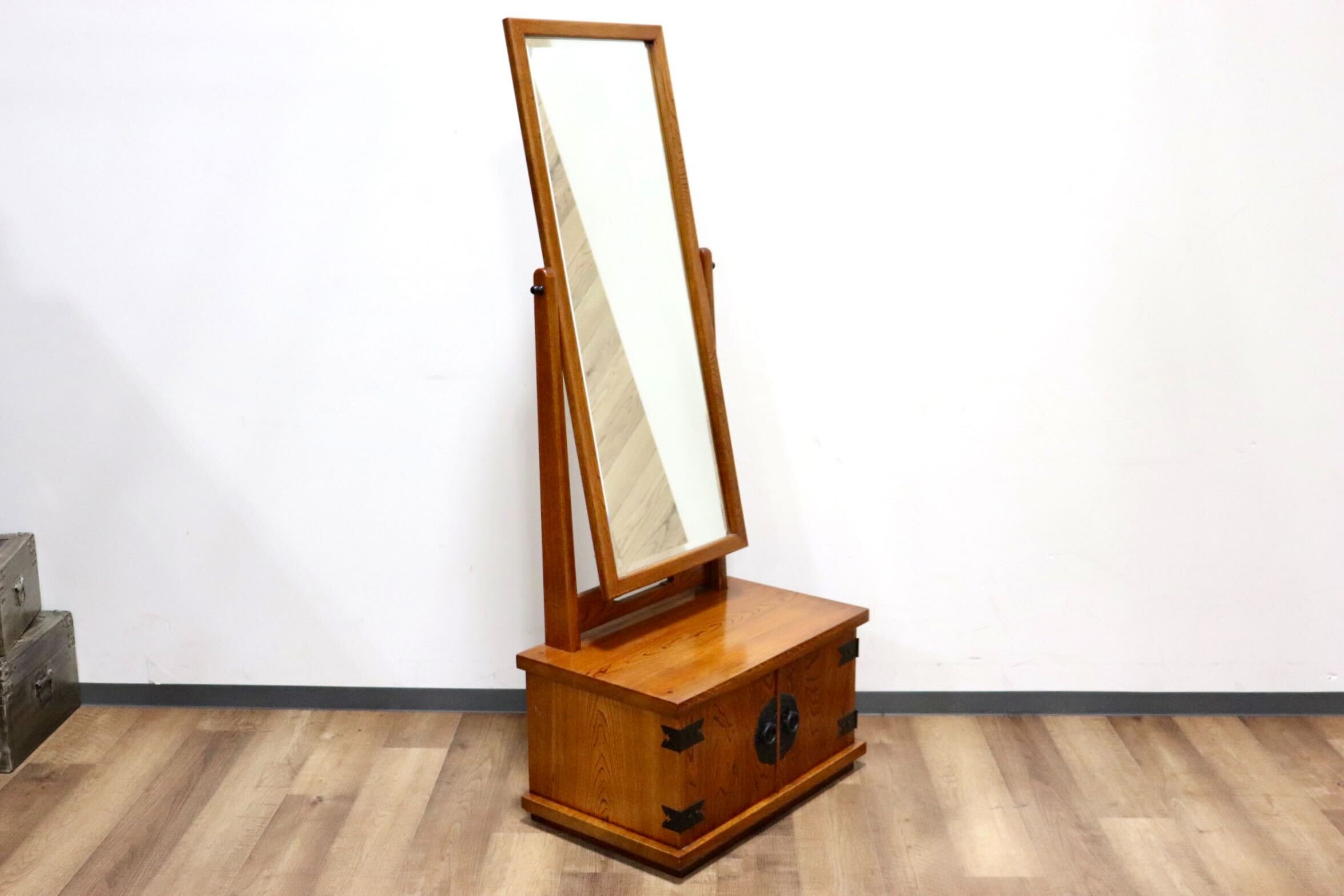 GMHN64B○欅材 ケヤキ 姿見 鏡台 全身鏡 鏡 化粧台 スタンドミラー ドレッサー 和家具 和モダン 和室 レトロ アンティーク 検)岩谷堂箪笥