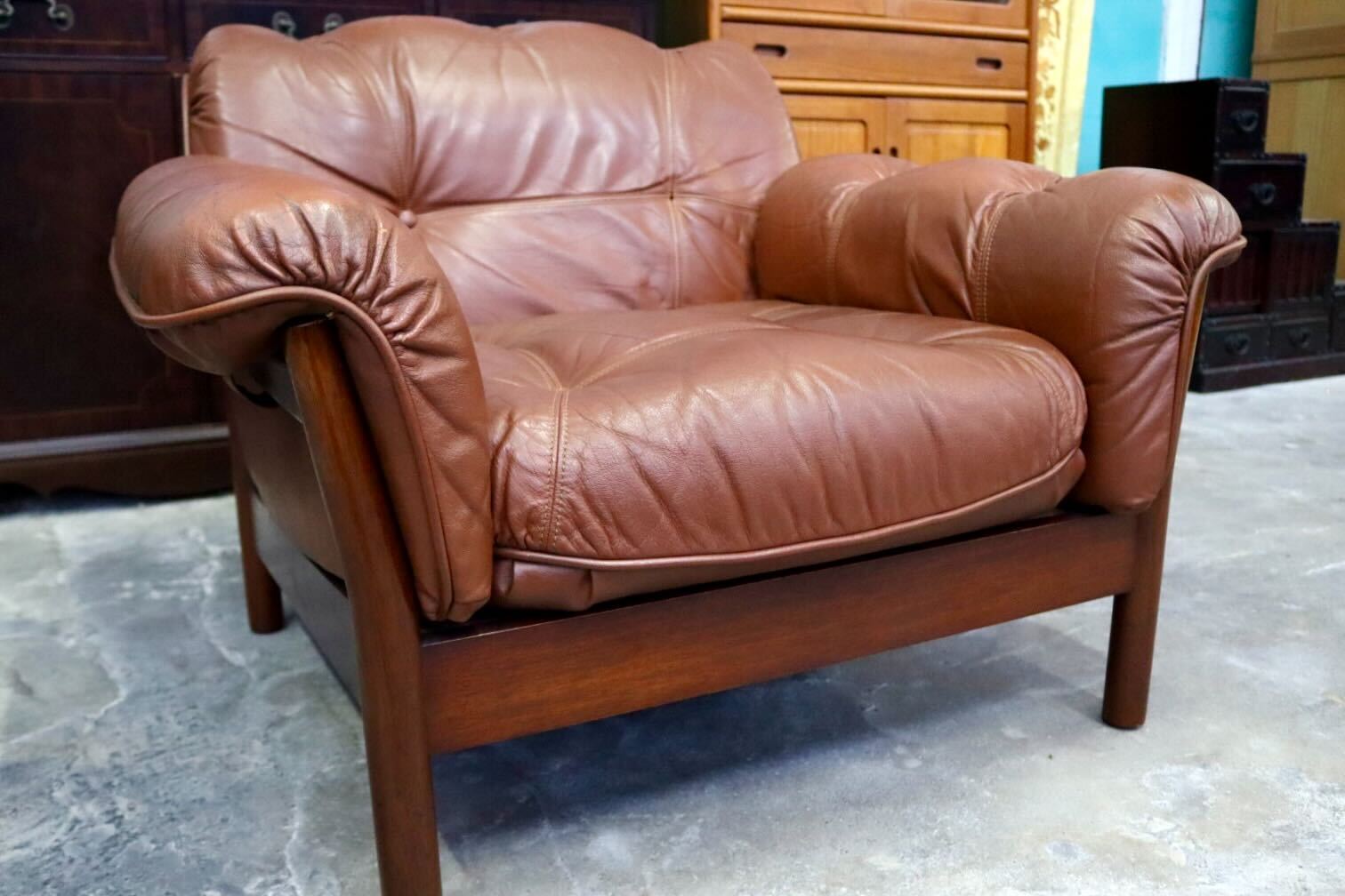 GMIH223C○maruni / マルニ Madison 1人掛けソファ シングルソファ 本革 ブラウン 北欧スタイル ヴィンテージ オールドマルニ 希少