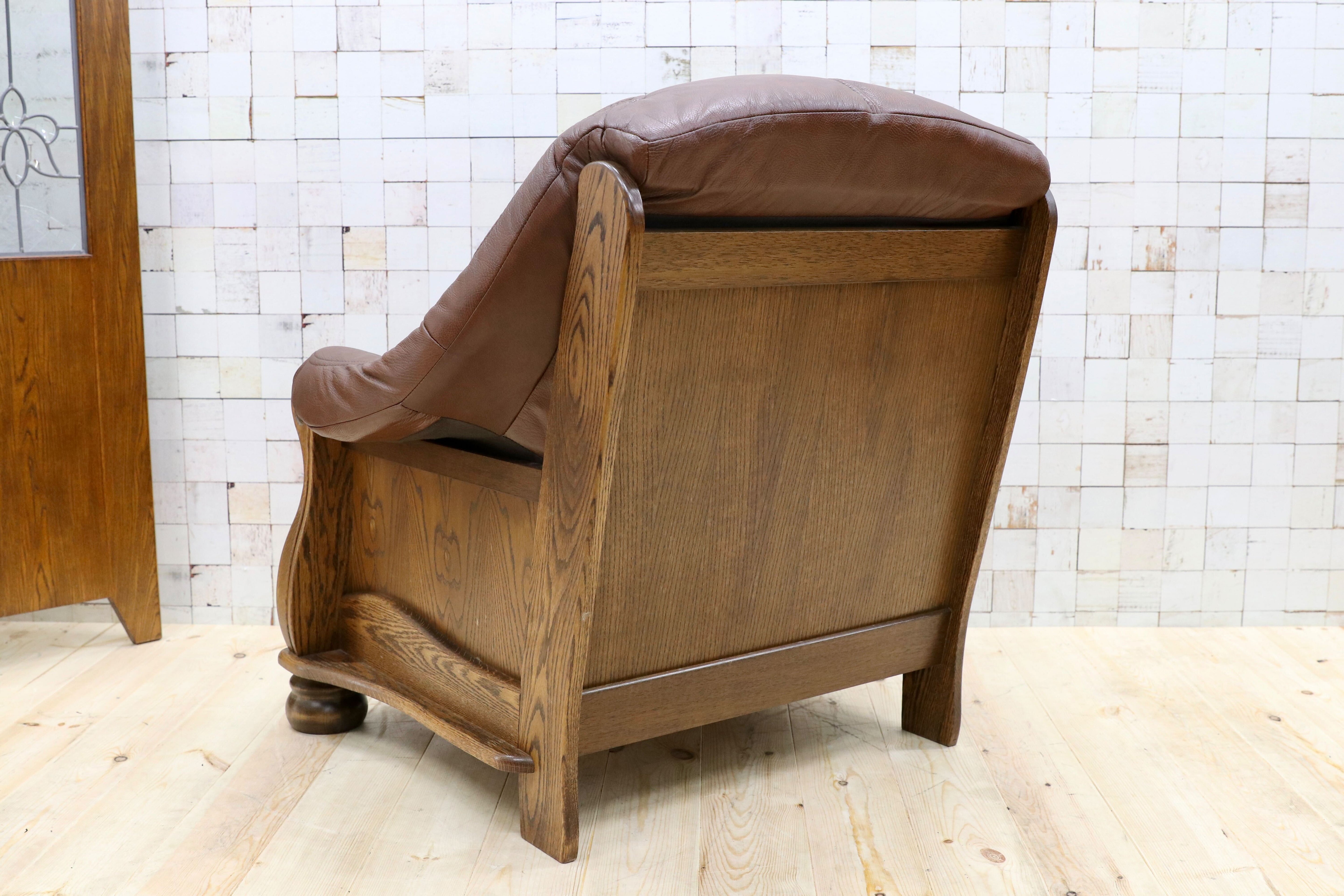 GMGT226A○オランダ製 ダッチカントリー 1人掛けソファ シングルソファ オーク材 本革 応接 リビング チェア 椅子 約35万 ヴィンテージ