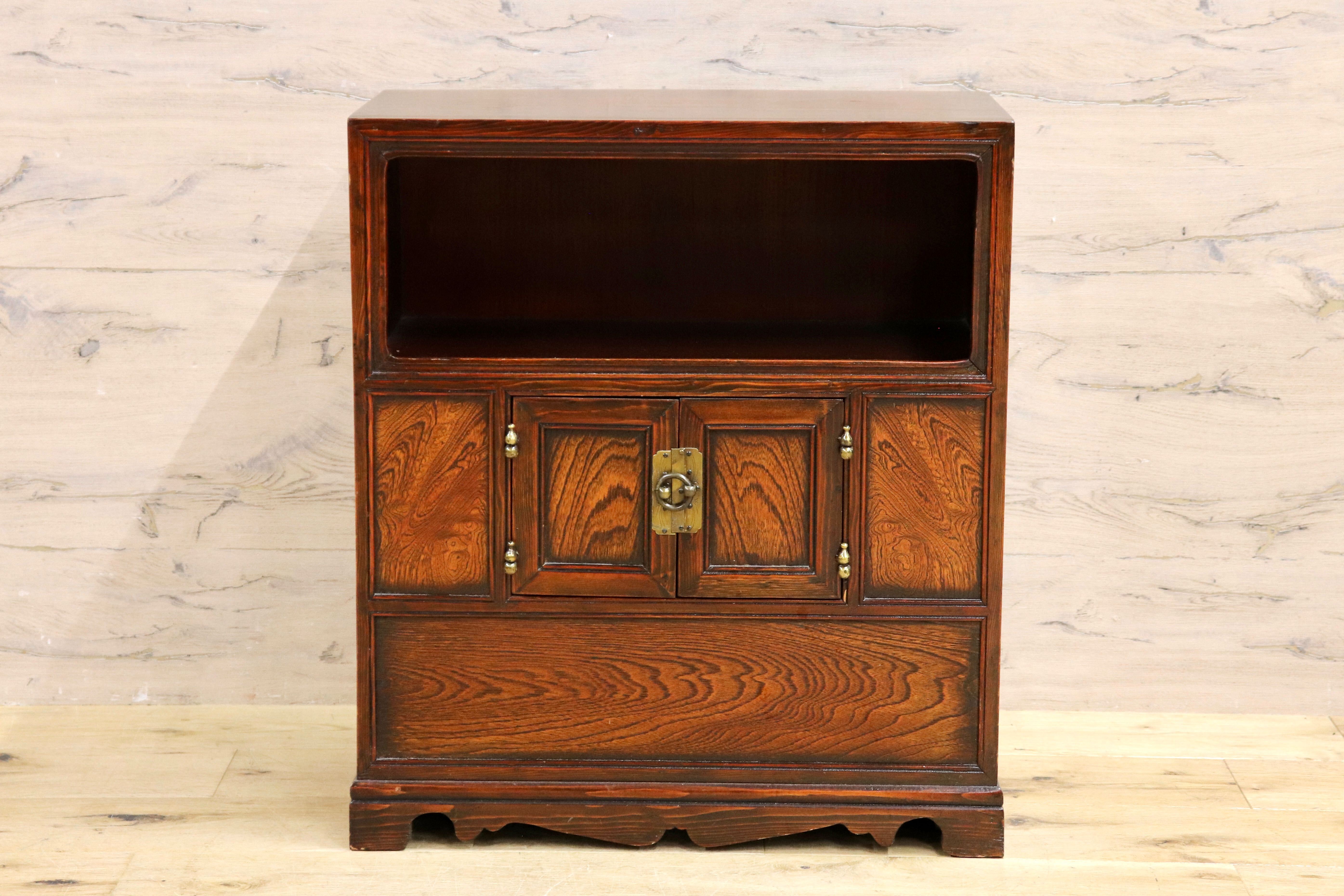 GMIS187○李朝家具 アンティーク サイドチェスト 木製 茶棚 飾り棚 小物収納 和室 古民家 古道具 レトロ ヴィンテージ 木製家具