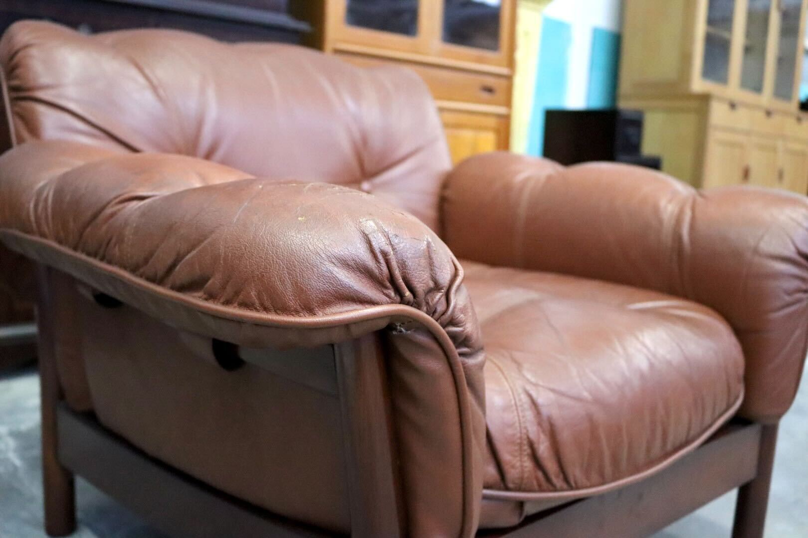 GMIH223G○maruni / マルニ Madison 1人掛けソファ シングルソファ 本革 ブラウン 北欧スタイル ヴィンテージ オールドマルニ 希少