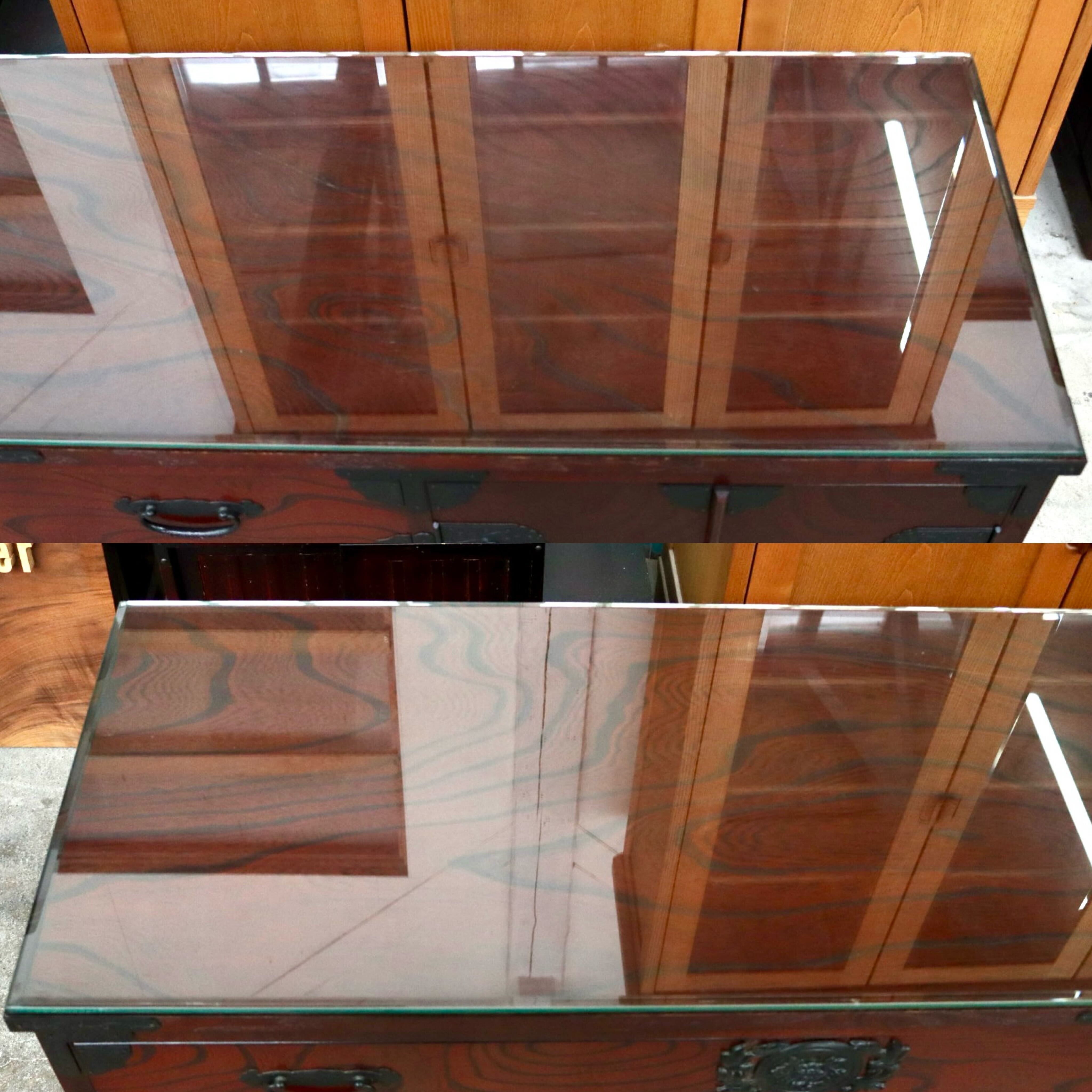 GMIH422B○筑後民芸家具 チェスト 整理箪笥 箪笥 タンス ローボード 引出し収納 欅材 ガラス 和家具 和モダン レトロ アンティーク調