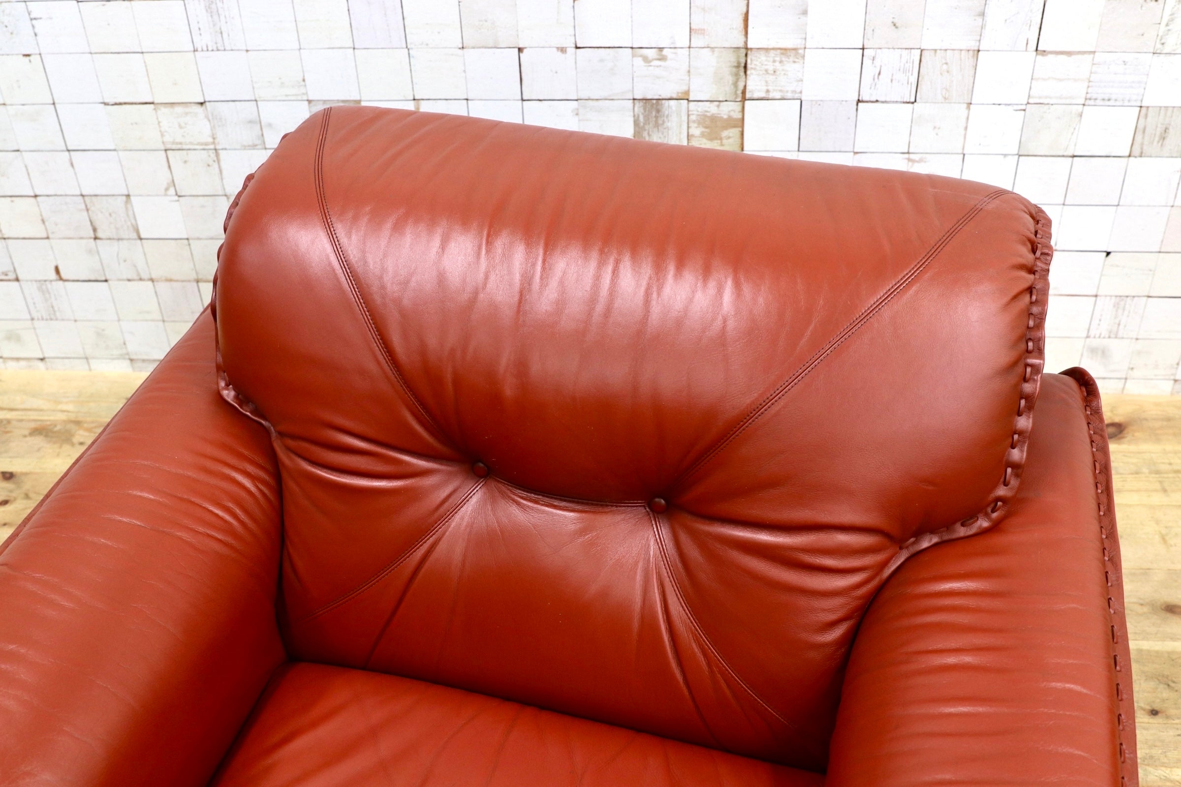 GMJN8A○FUJI FURNITURE / 冨士ファニチア 本革 1人掛けソファ シングルソファ アームチェア 応接ソファ 国産ヴィンテージ 80年代 リペア済