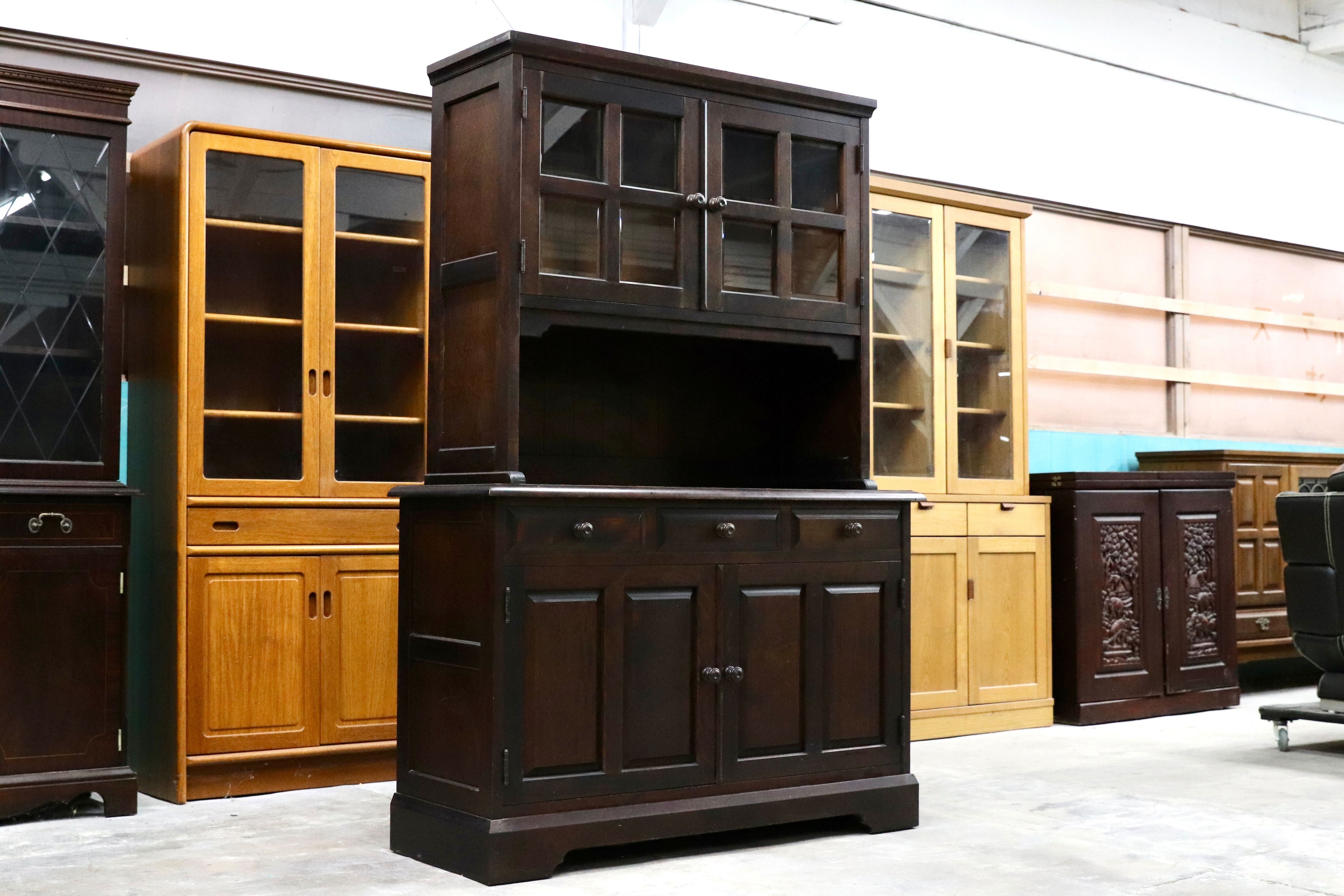 GMHK677○北海道民芸家具 水屋棚 食器棚 飾り棚 和モダン 昭和レトロ アンティーク キャビネット 和家具 和室 座敷 樺材 稀少