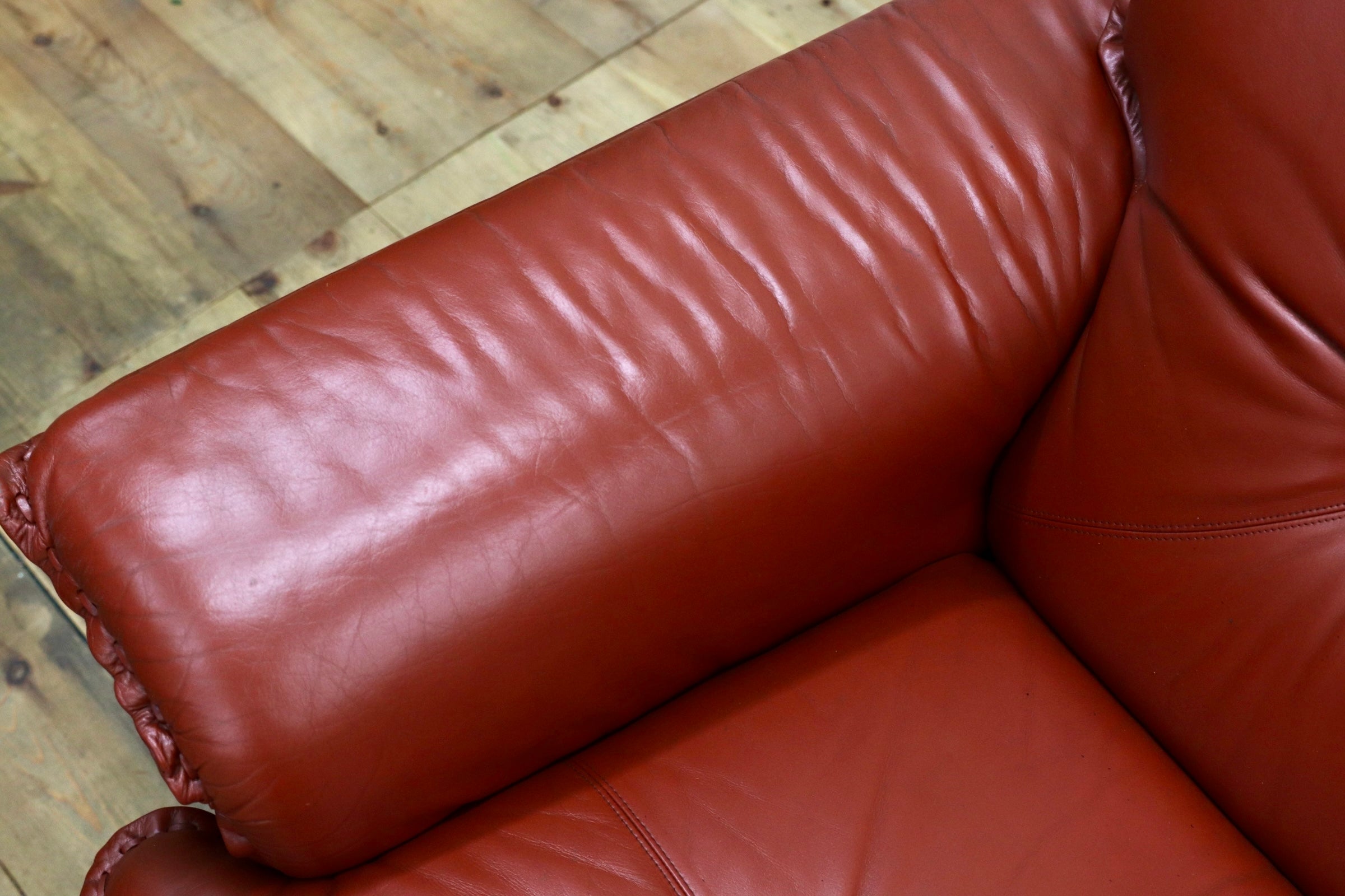 GMJN8C○FUJI FURNITURE / 冨士ファニチア 総本革 3人掛けソファ トリプルソファ 国産家具 ヴィンテージ 80年代 稀少