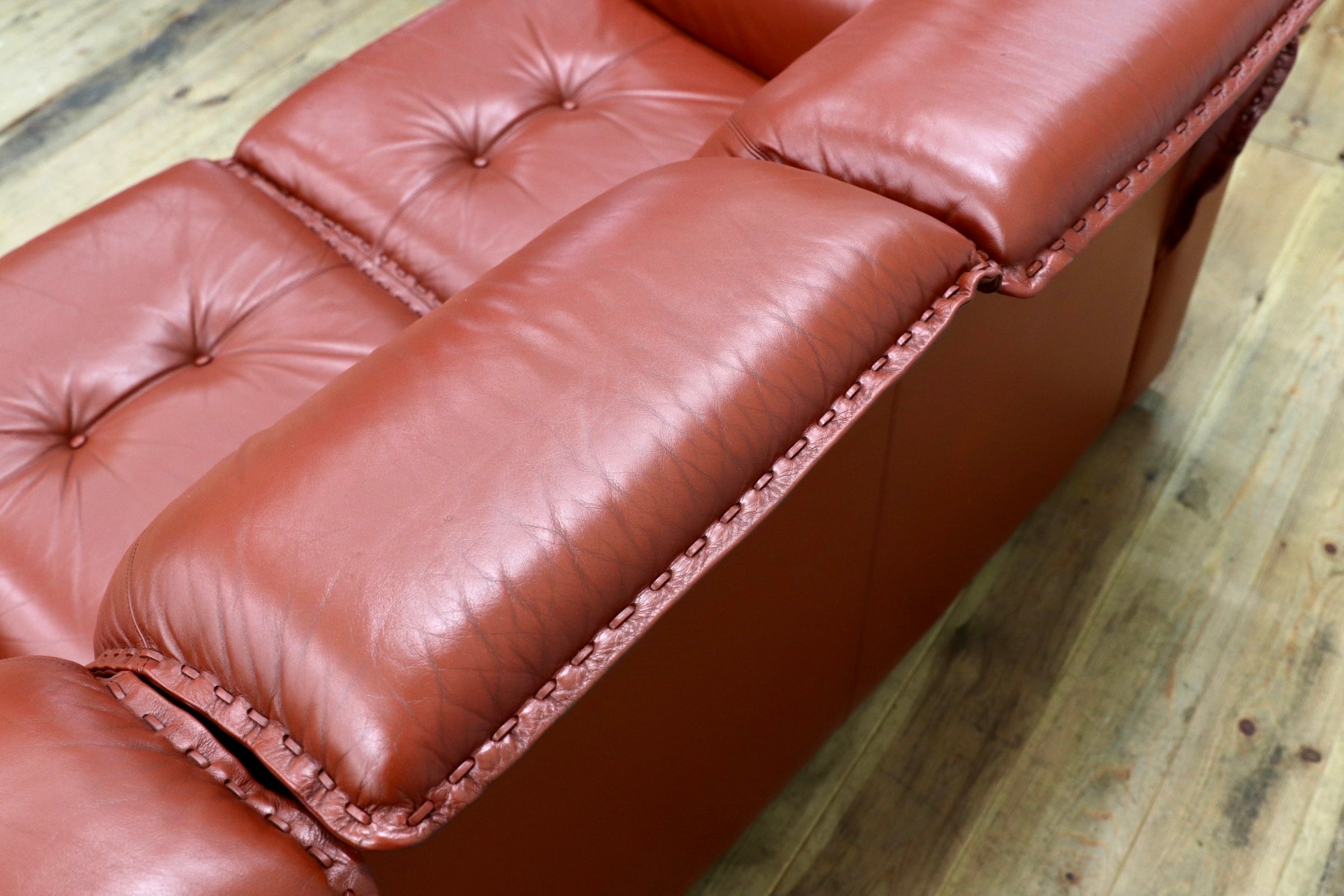 GMJN8C○FUJI FURNITURE / 冨士ファニチア 総本革 3人掛けソファ トリプルソファ 国産家具 ヴィンテージ 80年代 稀少