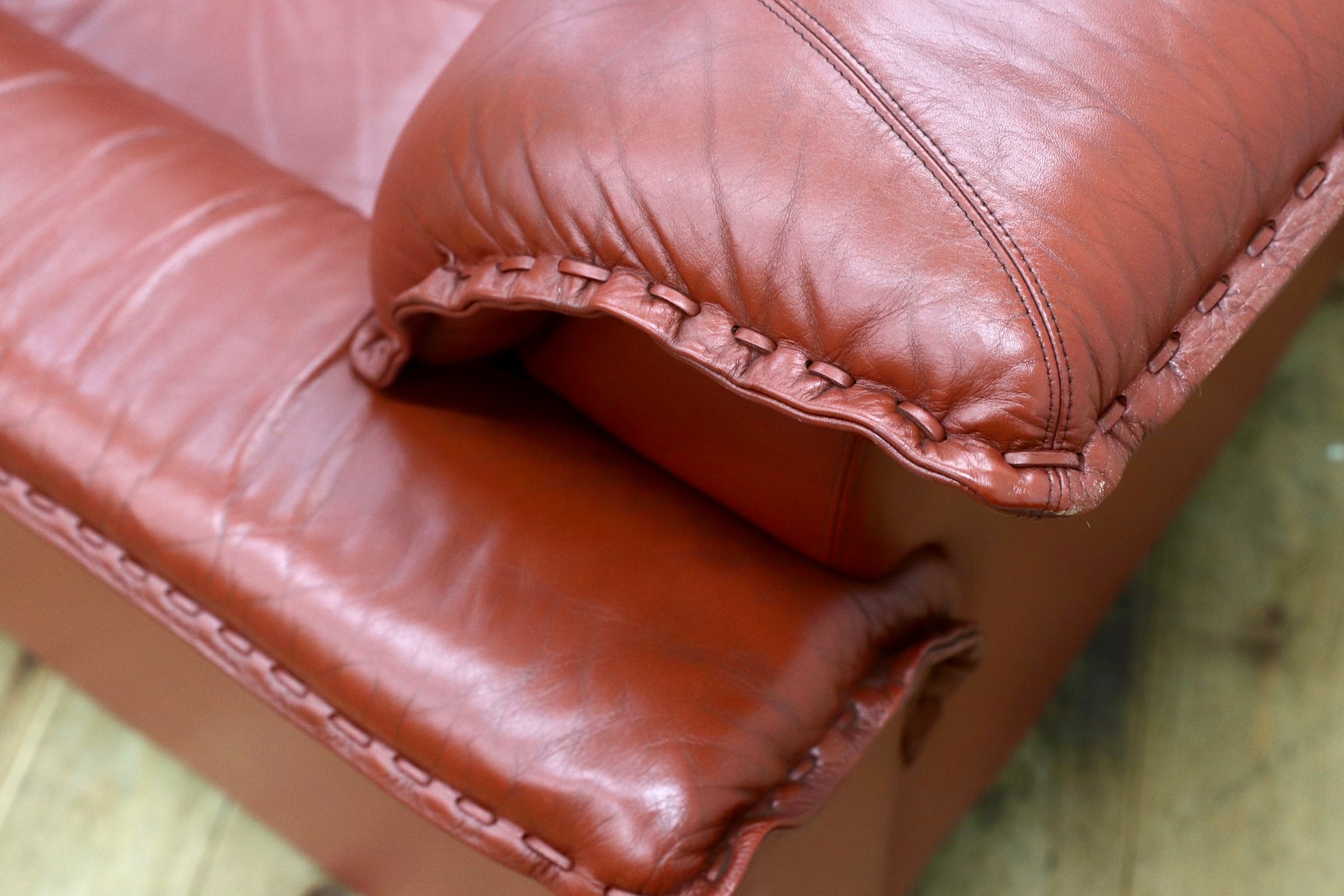GMJN8C○FUJI FURNITURE / 冨士ファニチア 総本革 3人掛けソファ トリプルソファ 国産家具 ヴィンテージ 80年代 稀少