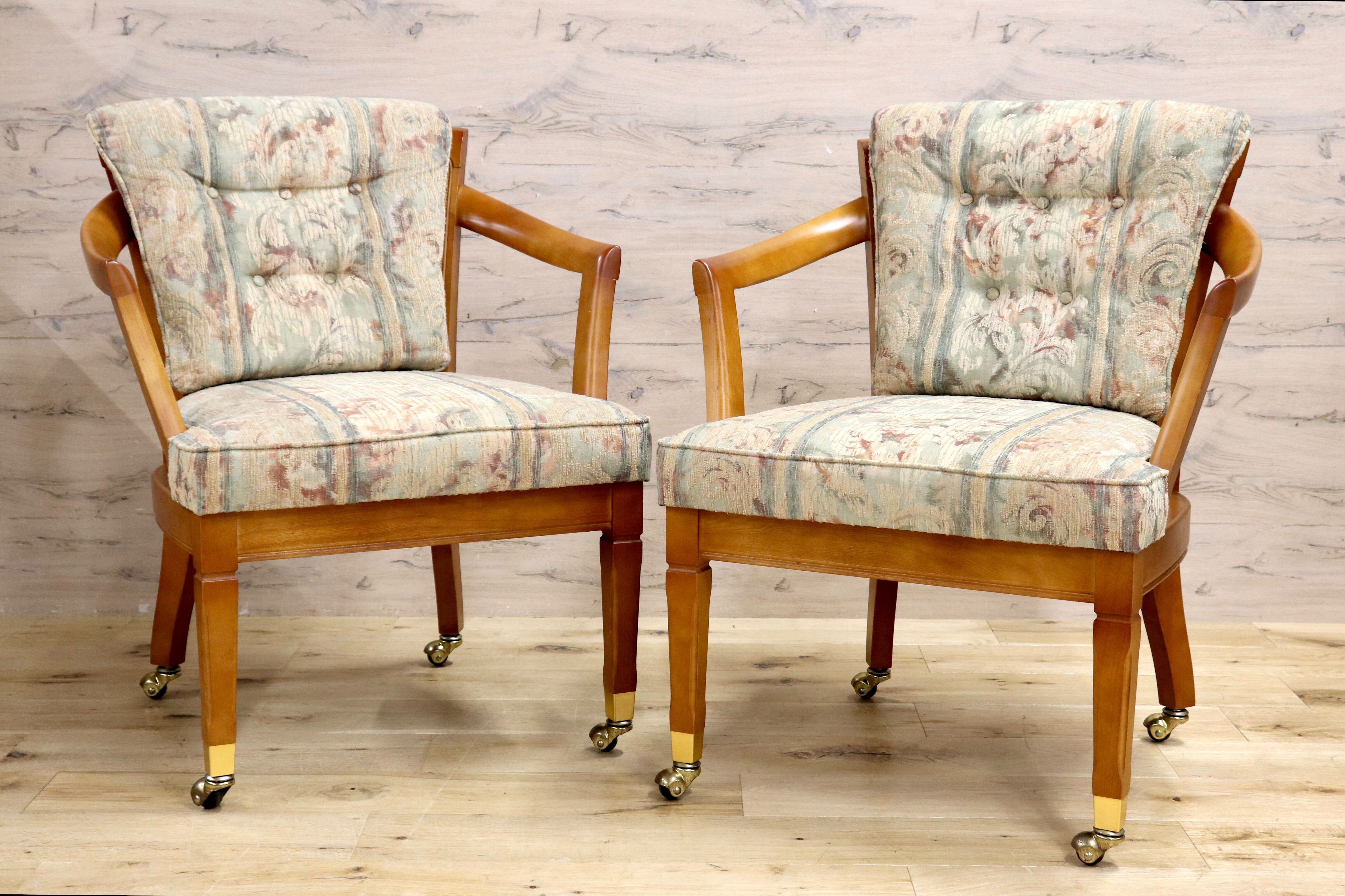 GMIK408A○maruni / マルニ ダイニングチェア 2脚セット アームチェア パーティチェア 椅子 キャスター モダン ファブリック ナチュラル