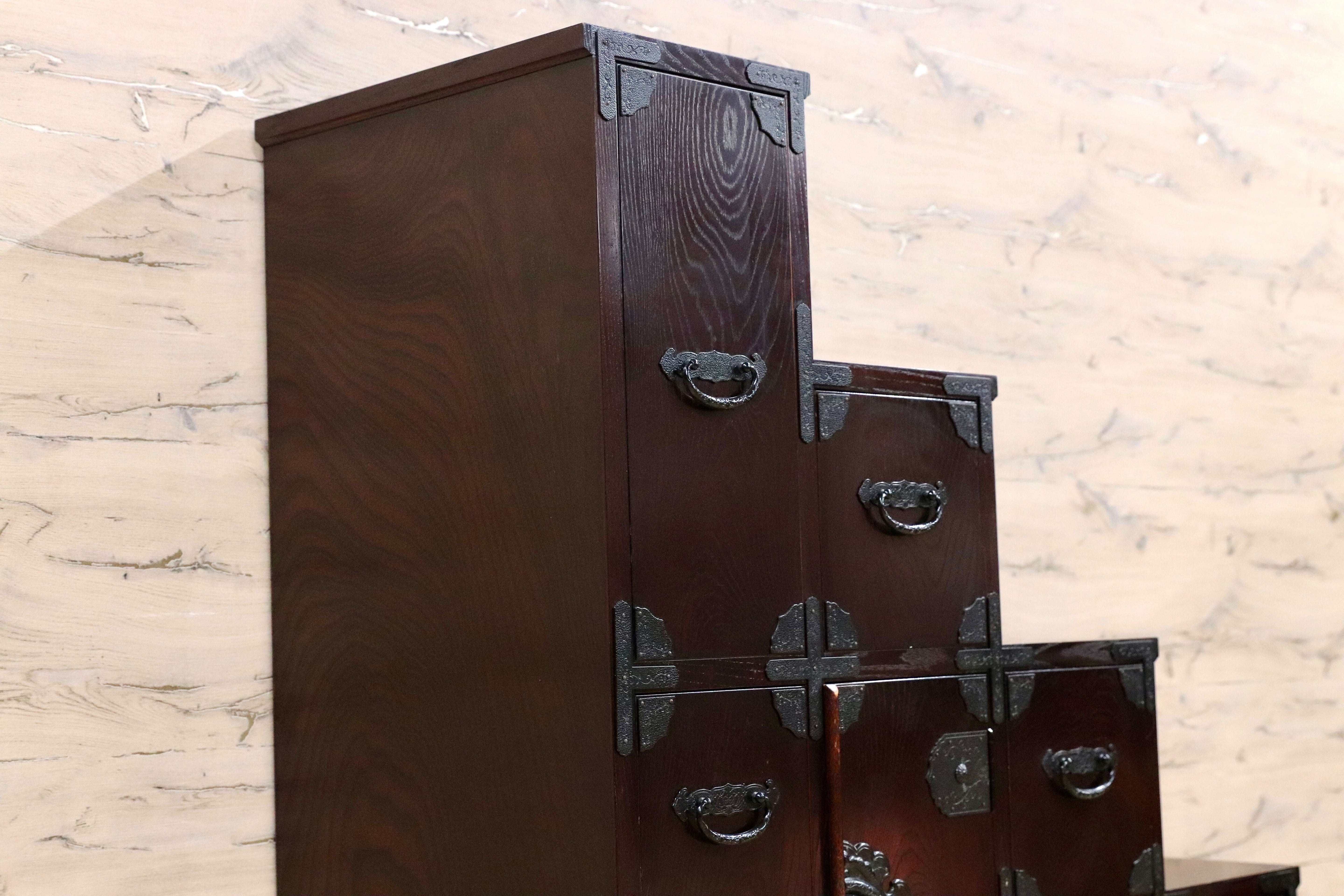 GMGK497○筑後民芸家具 階段箪笥 時代箪笥 レトロ 和家具 和モダン 和室 座敷 チェスト 整理箪笥 アンティーク 約28万