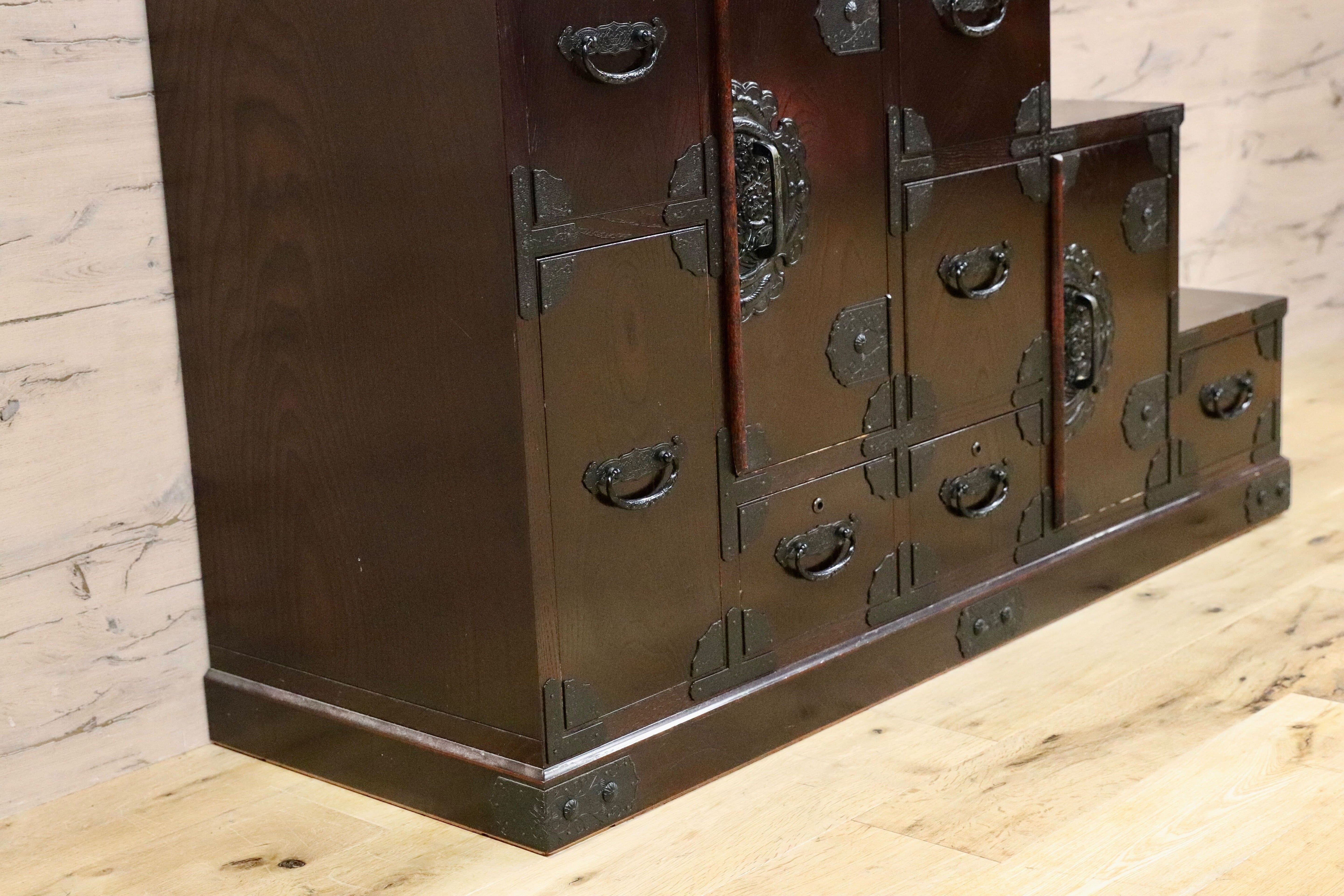 GMGK497○筑後民芸家具 階段箪笥 時代箪笥 レトロ 和家具 和モダン 和室 座敷 チェスト 整理箪笥 アンティーク 約28万
