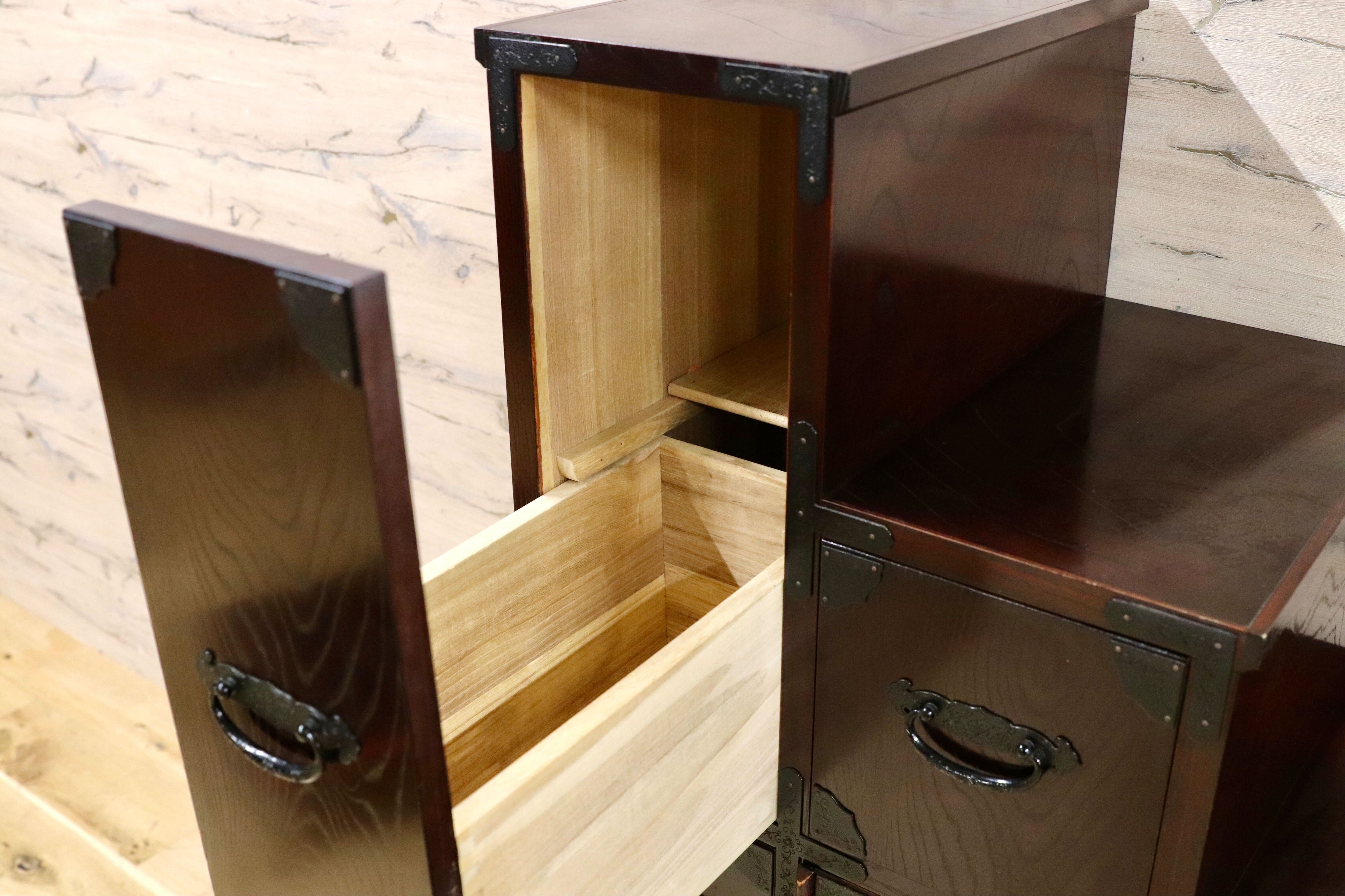 GMGK497○筑後民芸家具 階段箪笥 時代箪笥 レトロ 和家具 和モダン 和室 座敷 チェスト 整理箪笥 アンティーク 約28万