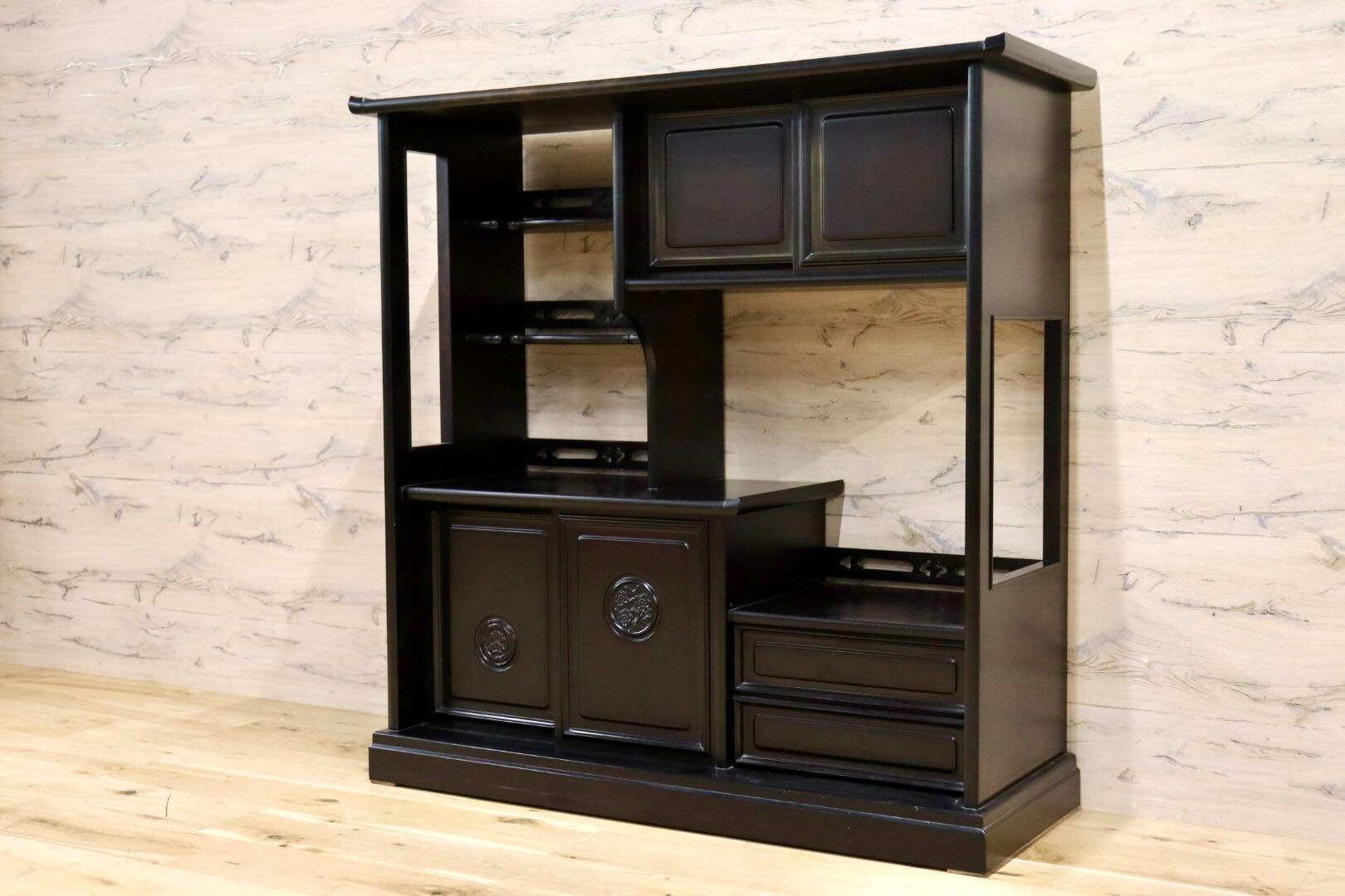 GMHH184○木製 茶棚 茶箪笥 飾り棚 和製アンティーク 和家具 和モダン 和室 座敷 古民家 昭和レトロ