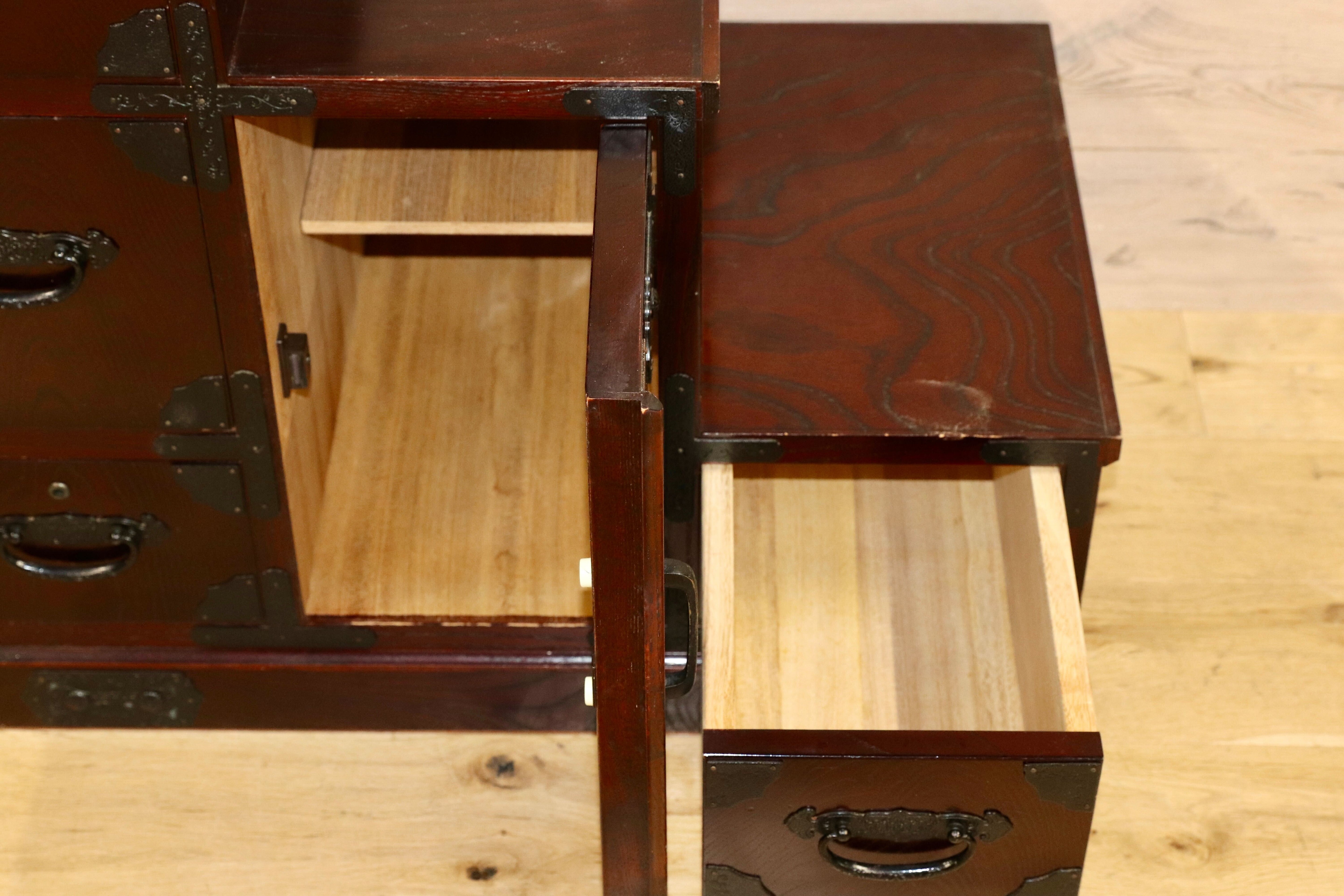 GMGK497○筑後民芸家具 階段箪笥 時代箪笥 レトロ 和家具 和モダン 和室 座敷 チェスト 整理箪笥 アンティーク 約28万