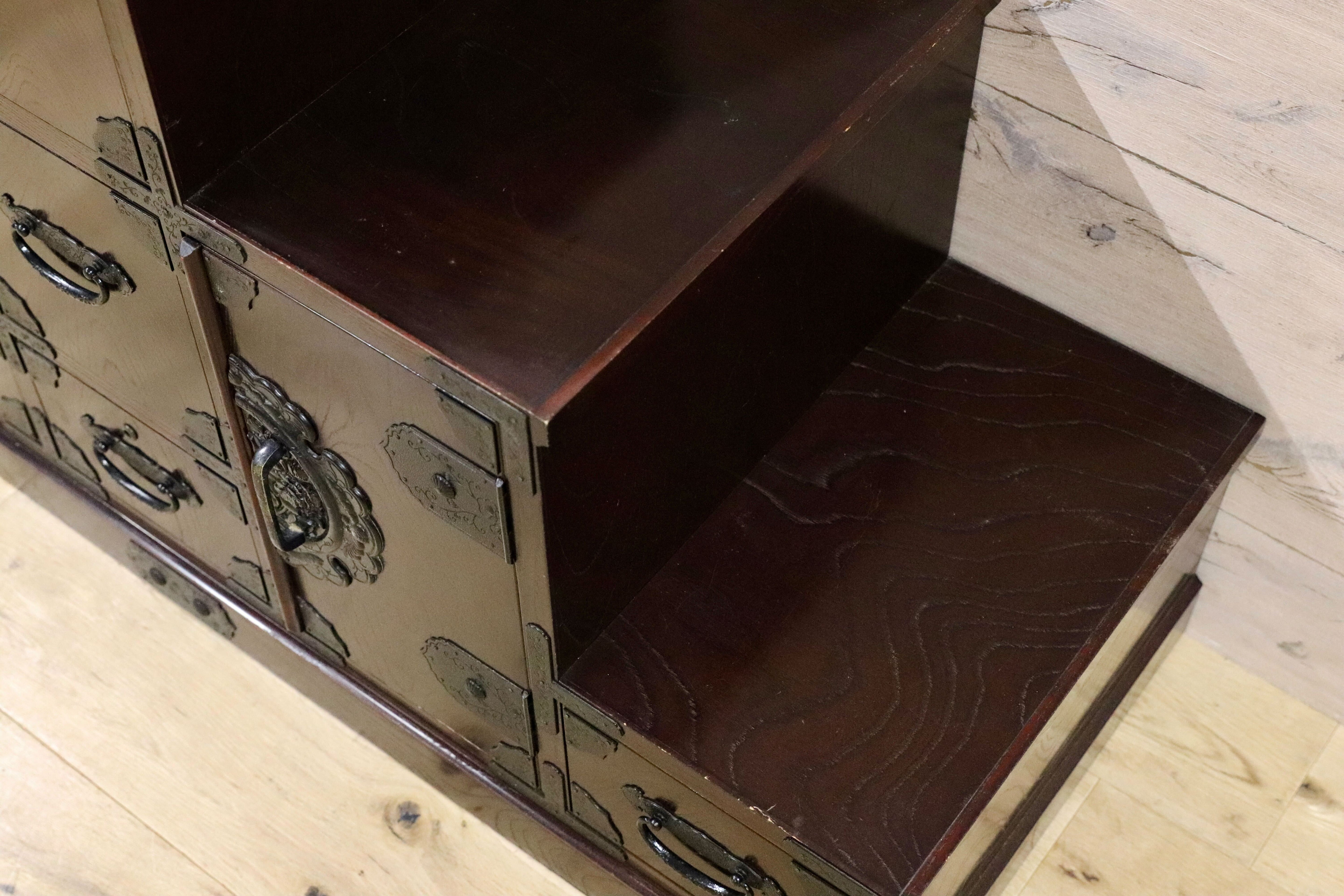 GMGK497○筑後民芸家具 階段箪笥 時代箪笥 レトロ 和家具 和モダン 和室 座敷 チェスト 整理箪笥 アンティーク 約28万