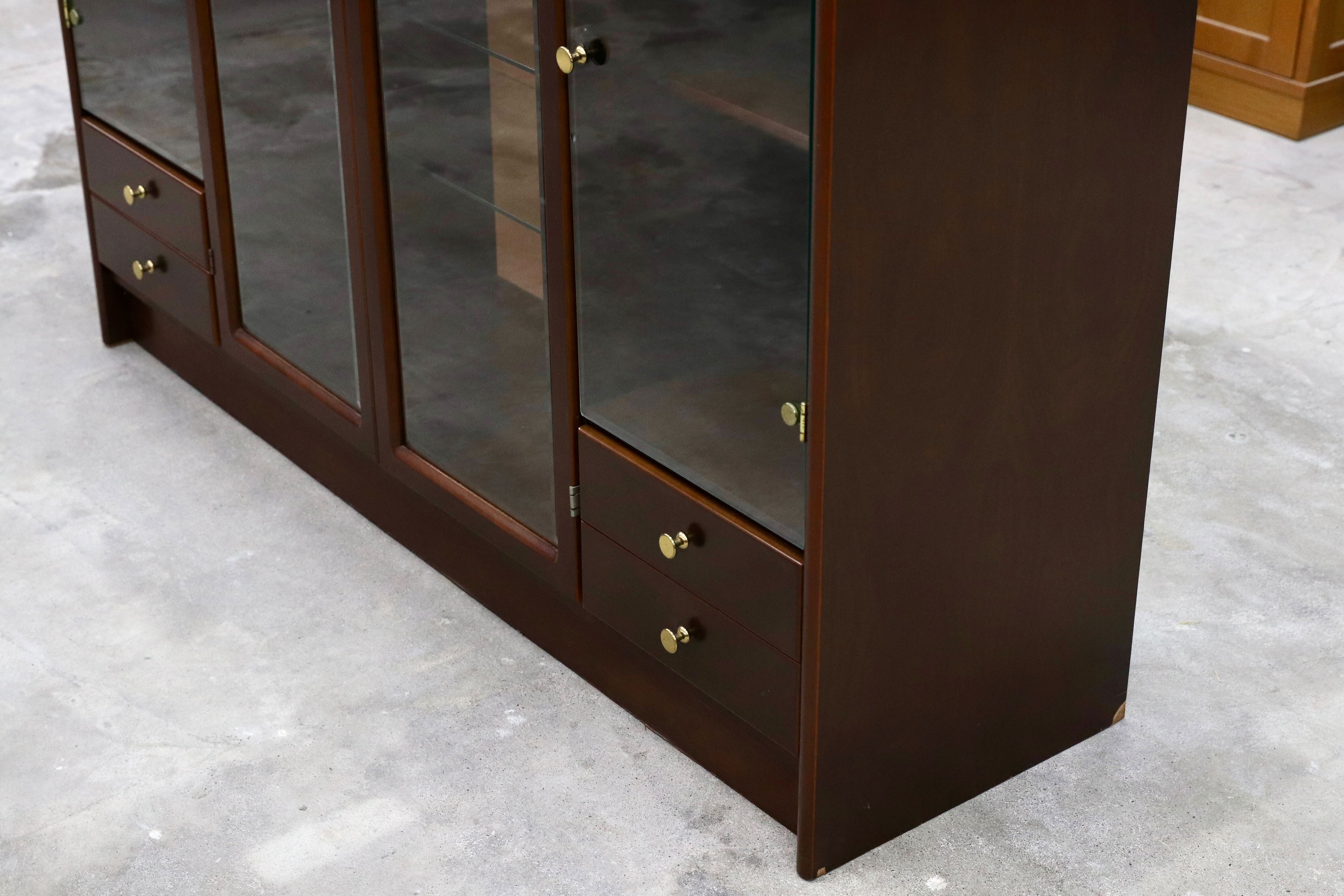 GMHH462○冨士ファニチア / FUJI FURNITURE 国産 ヴィンテージ サイドボード リビングボード キュリオ キャビネット 飾り棚 稀少