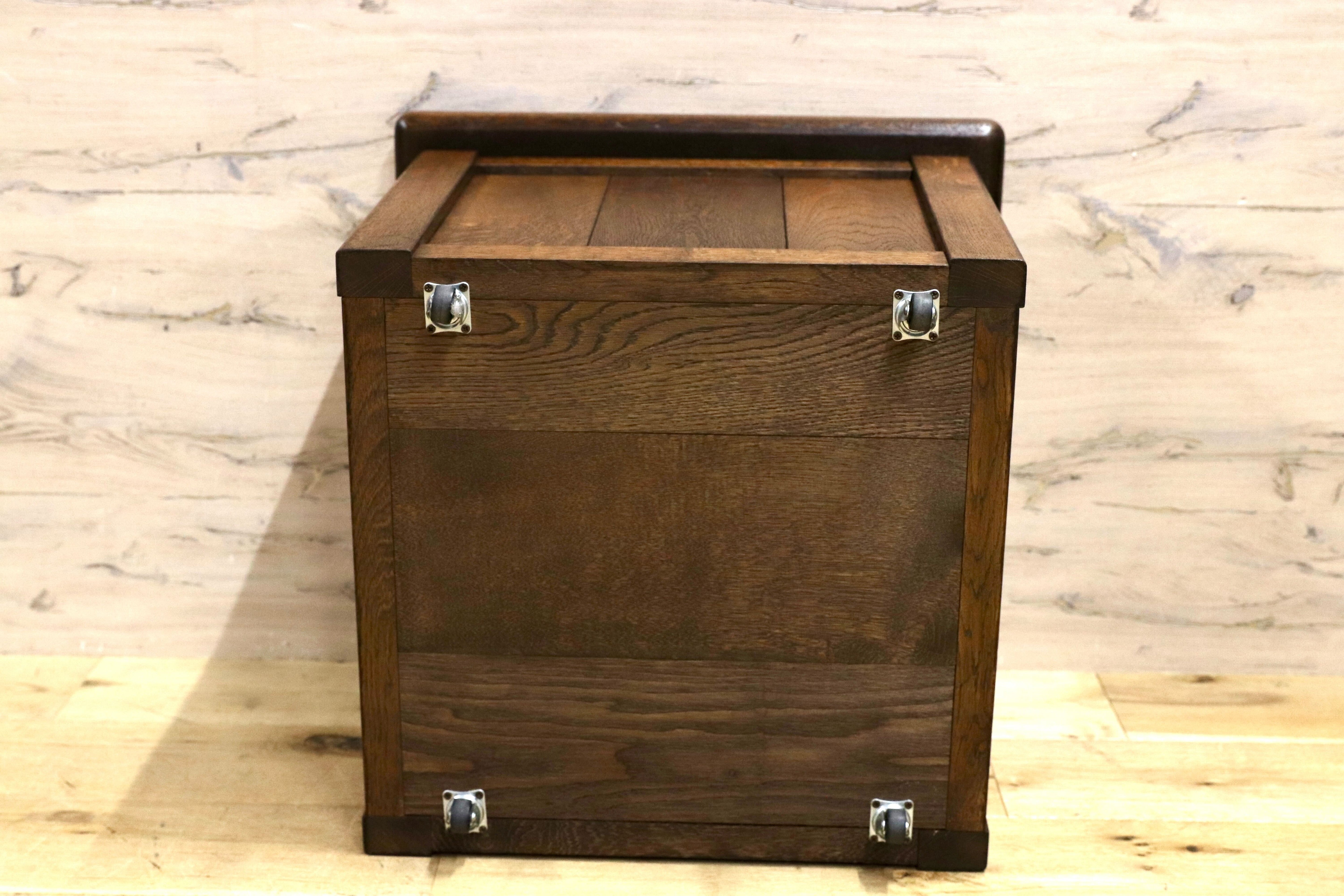 GMHN208A○オーク無垢材 収納付き スツール ボックス チェア キャスター付き 西洋 英国 オランダ ダッチカントリー アンティーク