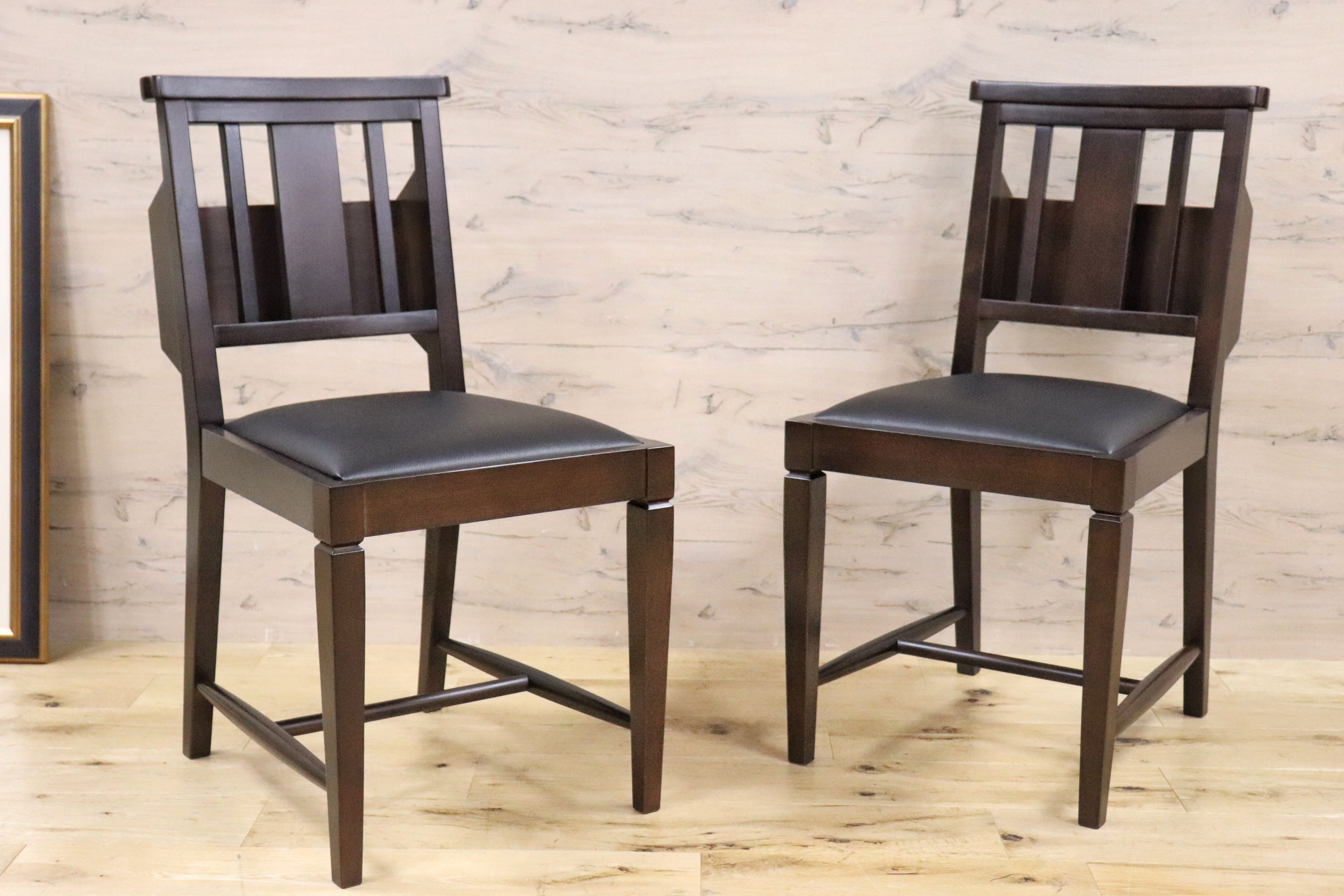 GMGN342V○CHERRY FURNITURE / 桜屋工業 ダイニングチェア チャーチチェア マガジンラック 合皮 ダークブラウン 2脚セット モダン 未使用品