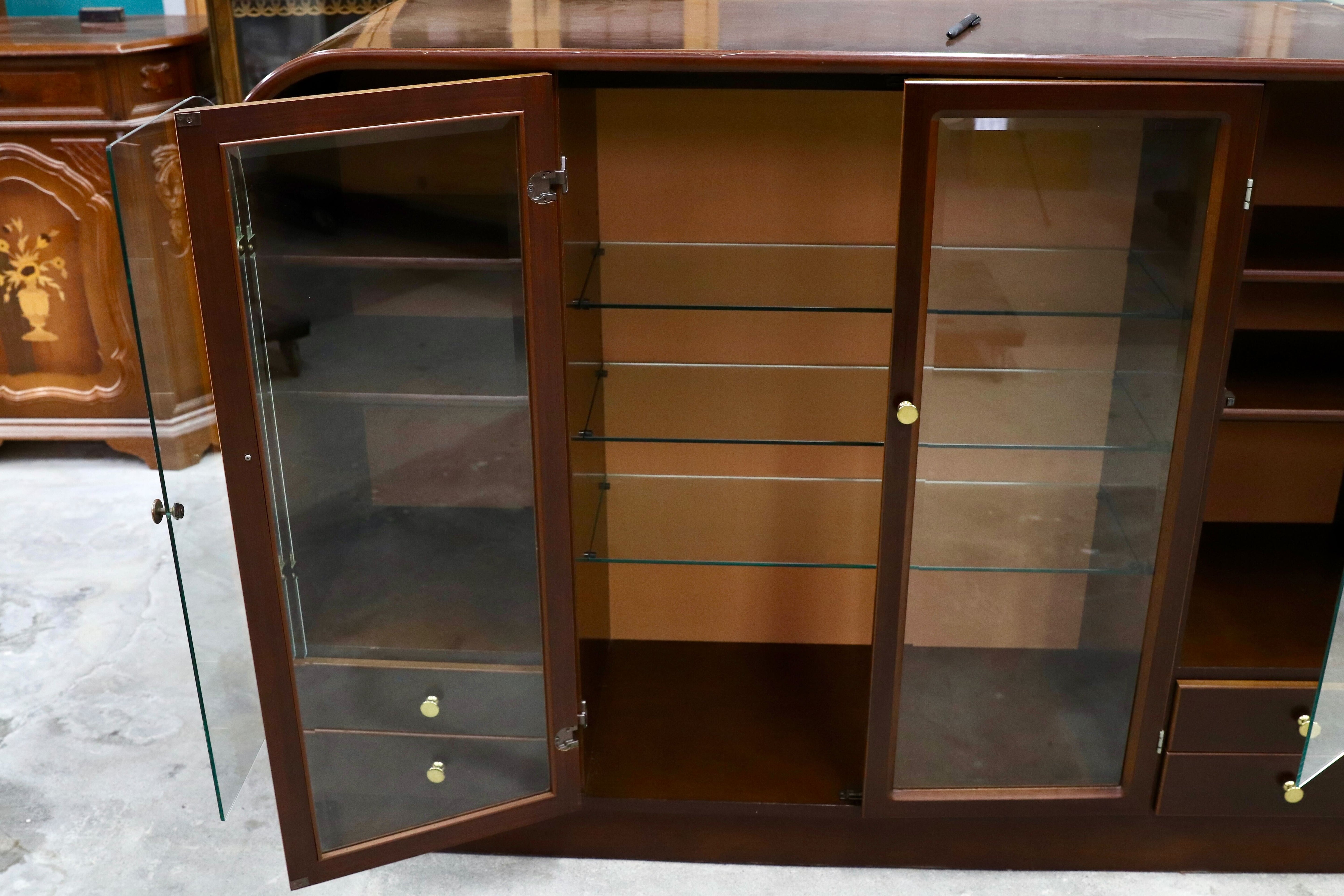 GMHH462○冨士ファニチア / FUJI FURNITURE 国産 ヴィンテージ サイドボード リビングボード キュリオ キャビネット 飾り棚 稀少