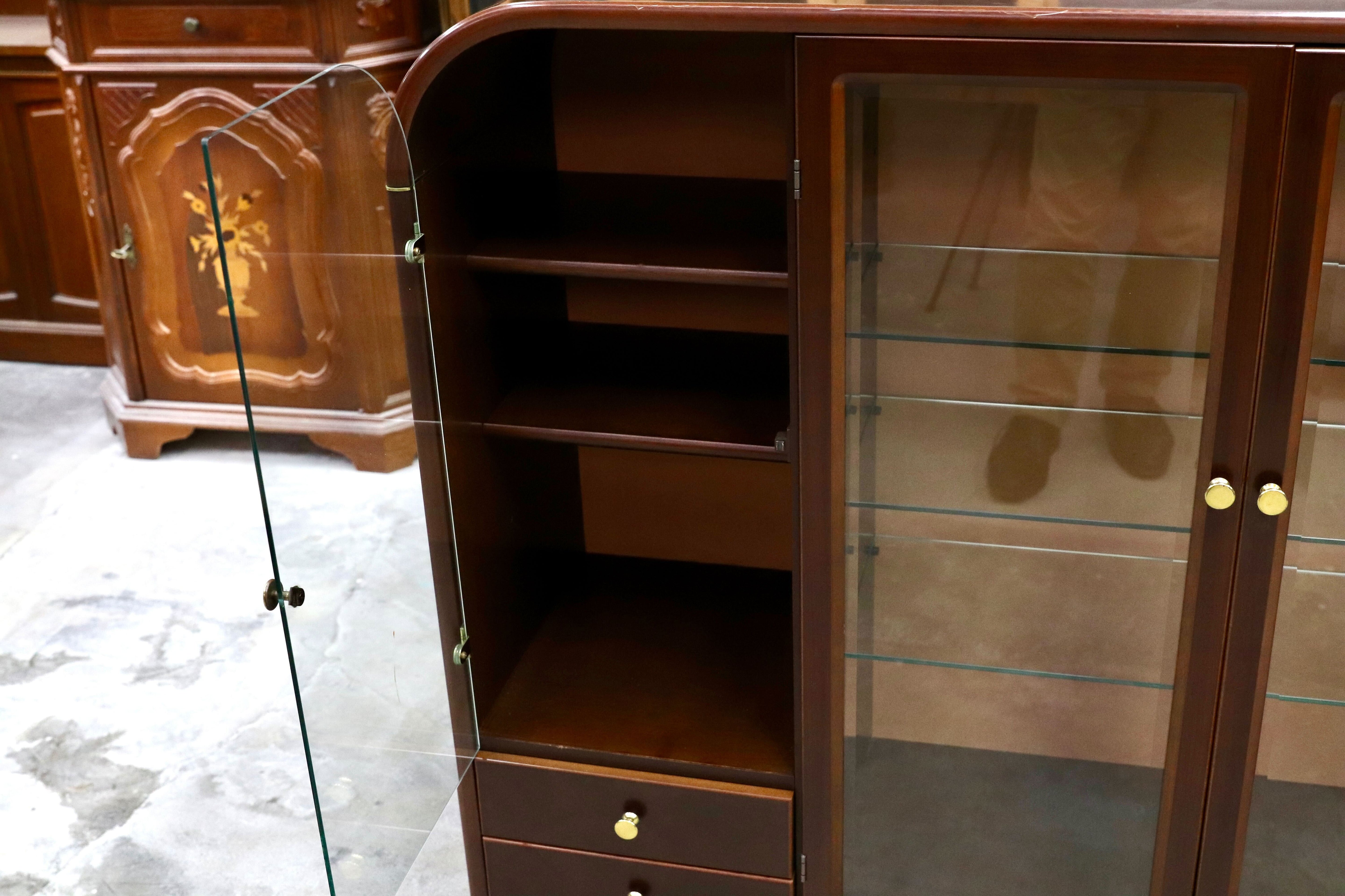 GMHH462○冨士ファニチア / FUJI FURNITURE 国産 ヴィンテージ サイドボード リビングボード キュリオ キャビネット 飾り棚 稀少