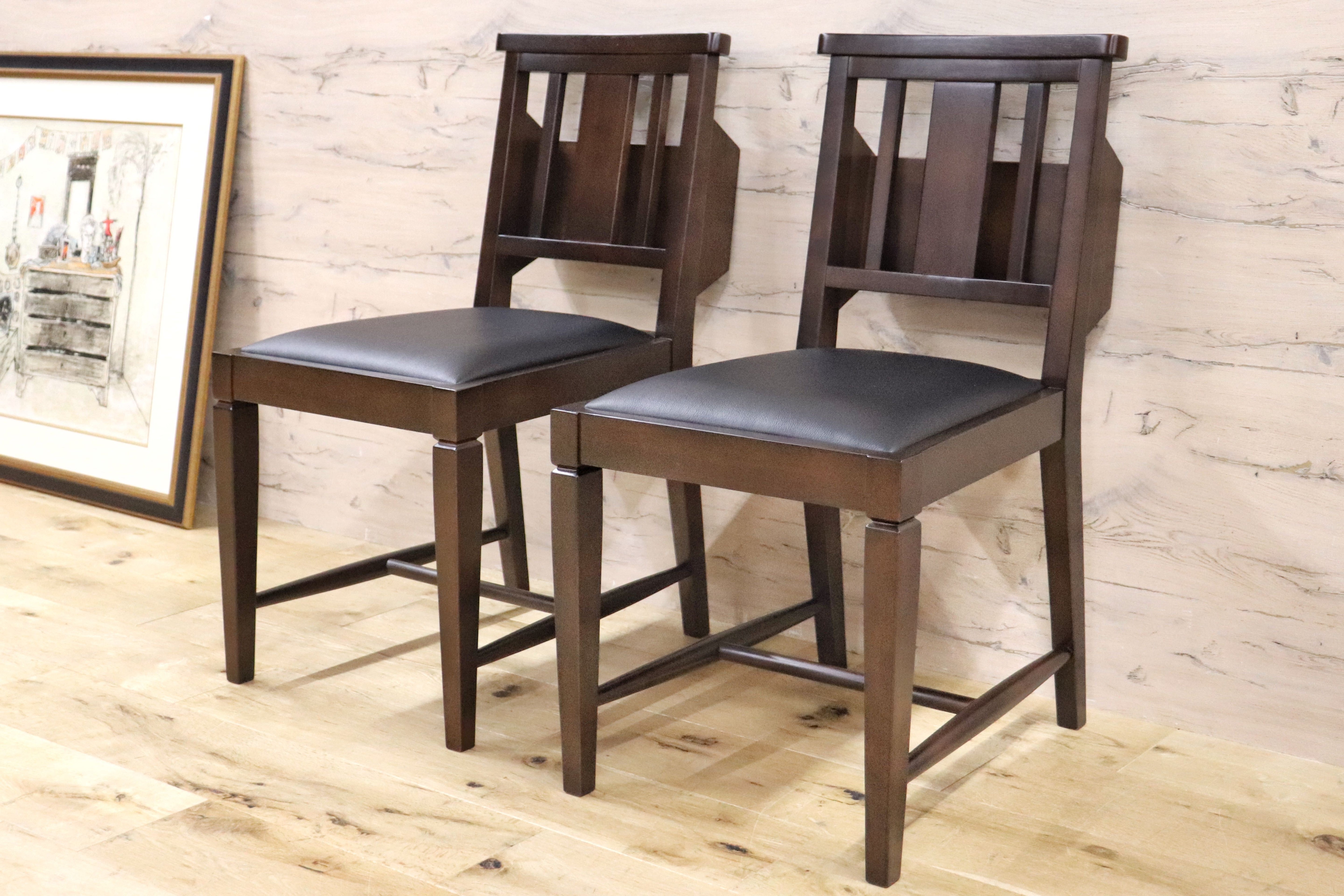 GMGN342V○CHERRY FURNITURE / 桜屋工業 ダイニングチェア チャーチチェア マガジンラック 合皮 ダークブラウン 2脚セット モダン 未使用品
