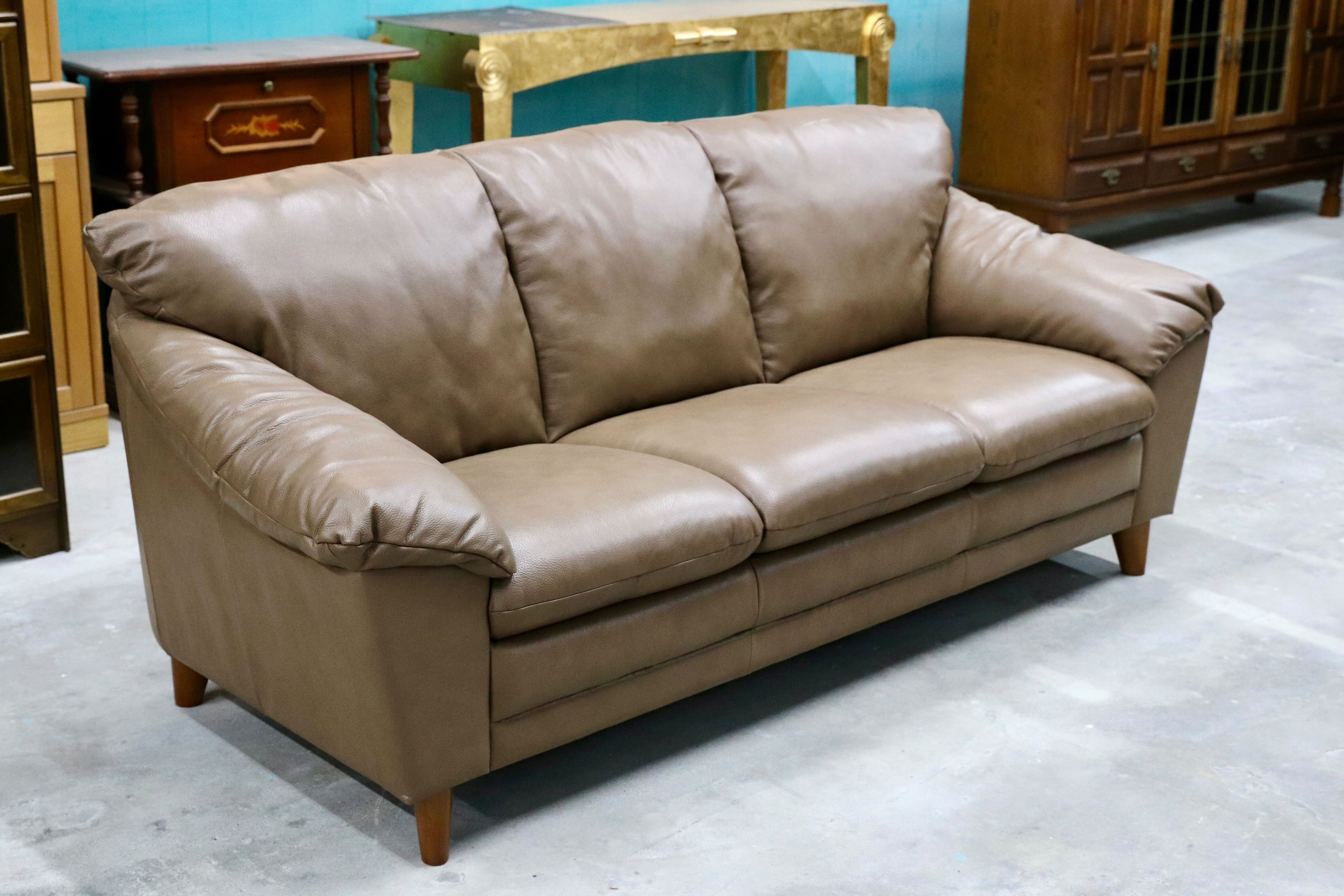 GMHK731○TWO-ONE STYLE ナフコ 3人掛けソファ トリプルソファ 本革 ブラウン 長椅子 約16万